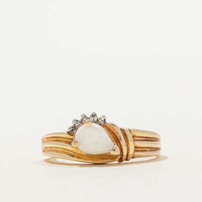 Pear Cut Opal & Diamond Grooved Ring | 0.19ct, 0.03ctw | SZ 7.25
