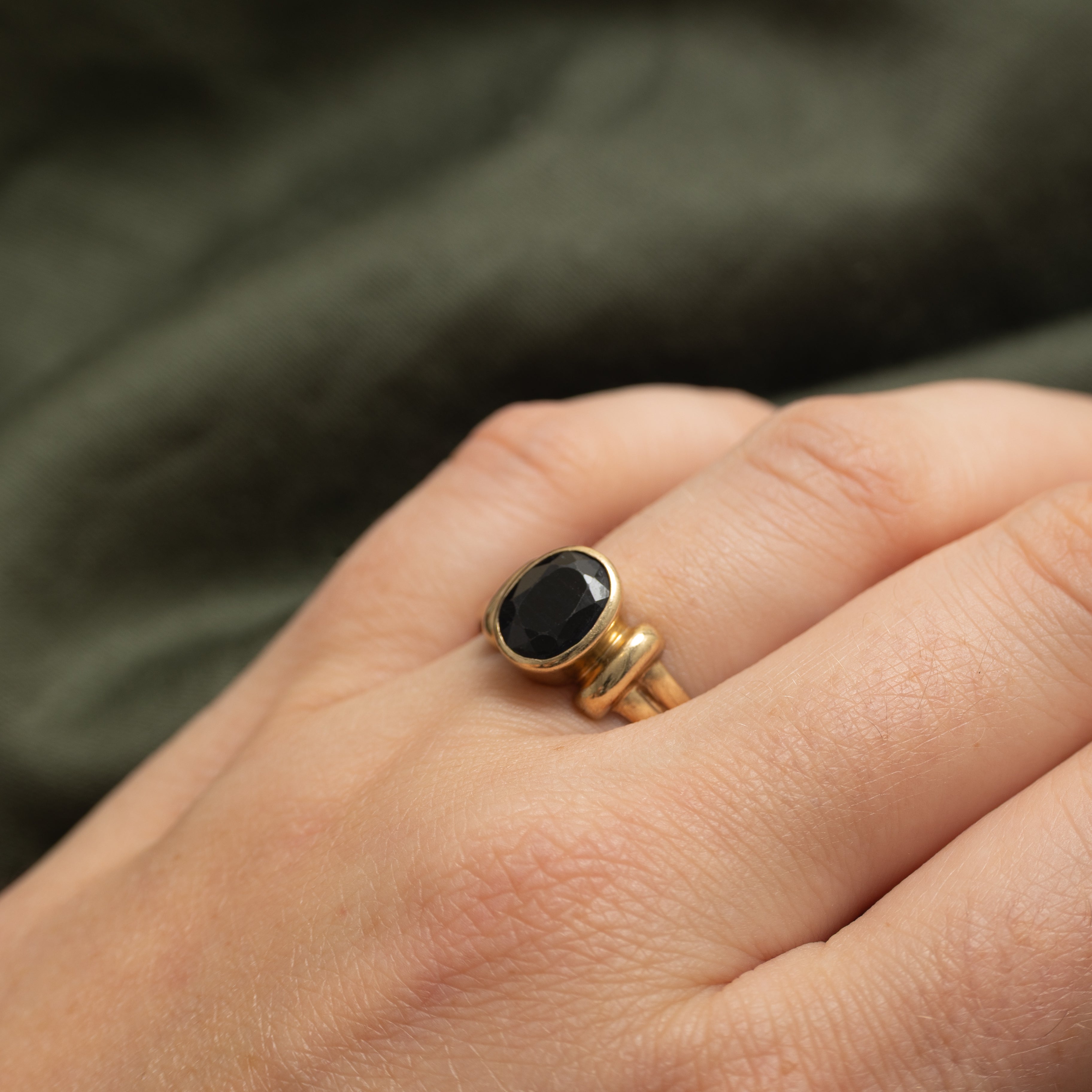 Bezel Set Black Sapphire Grooved Ring | 3.30ct | SZ 11