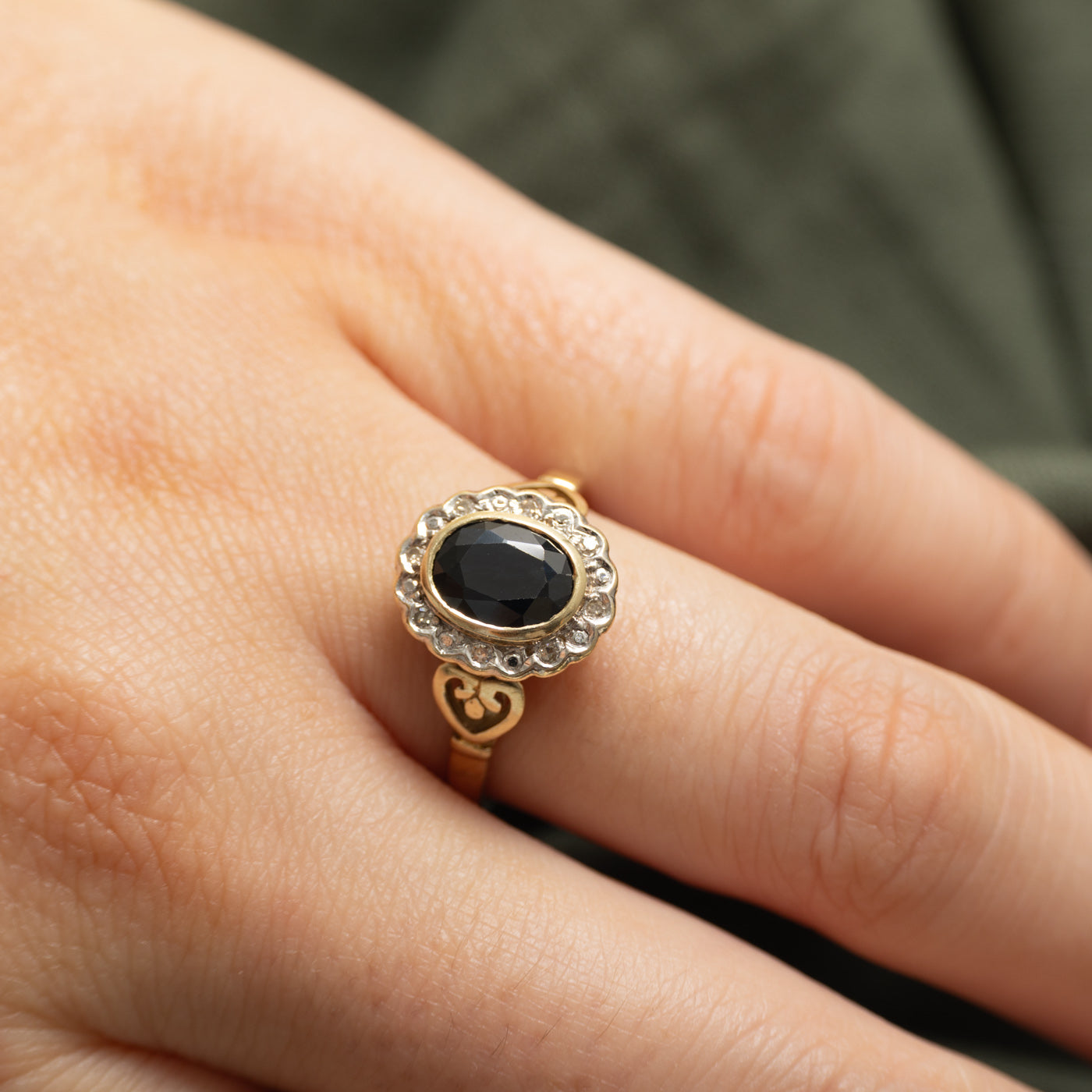 Bezel Set Sapphire & Diamond Halo Ring | 1.00ct, 0.04ct | SZ 7