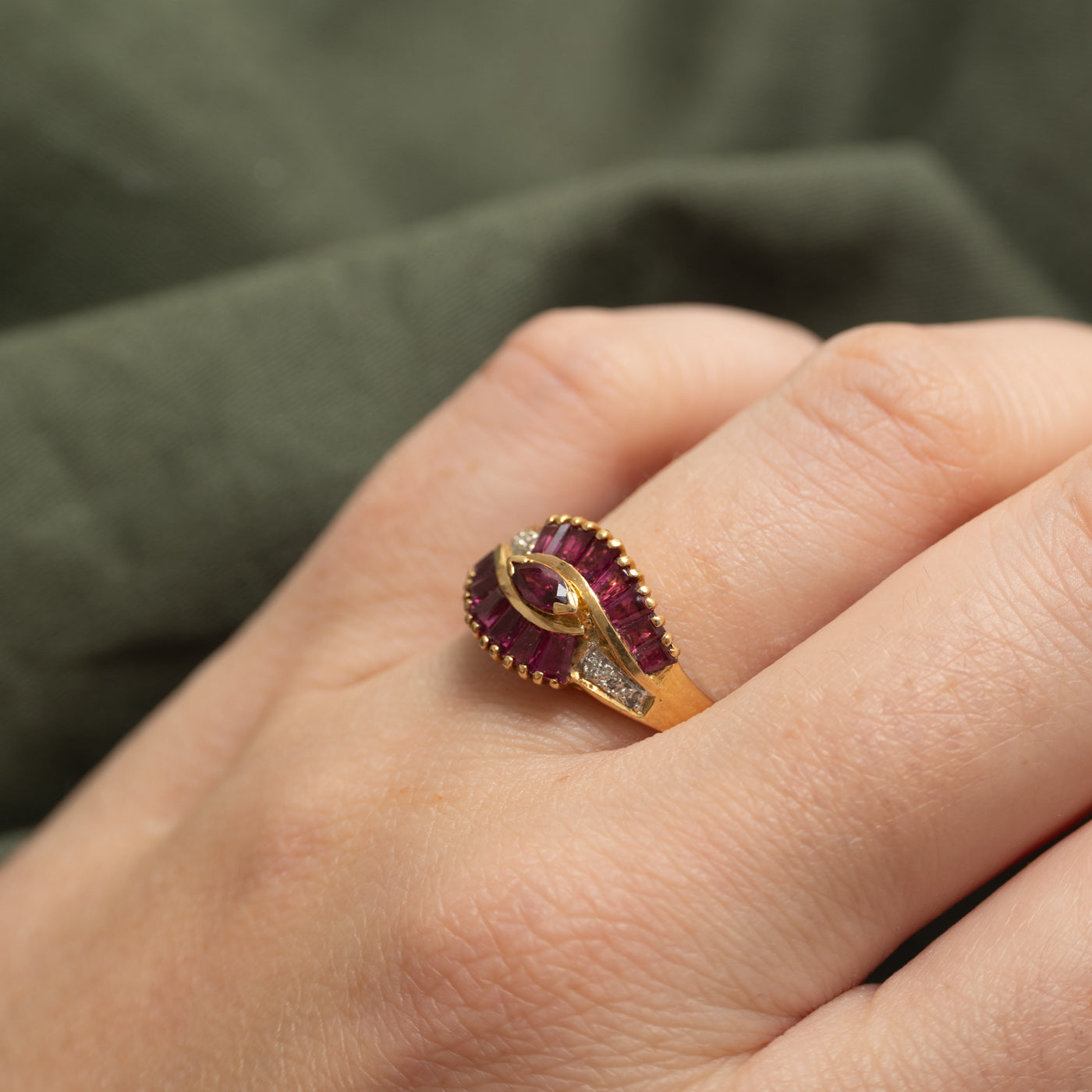 18k Marquise Cut Ruby & Diamond Ring | 1.25ctw, 0.03ctw | SZ 8