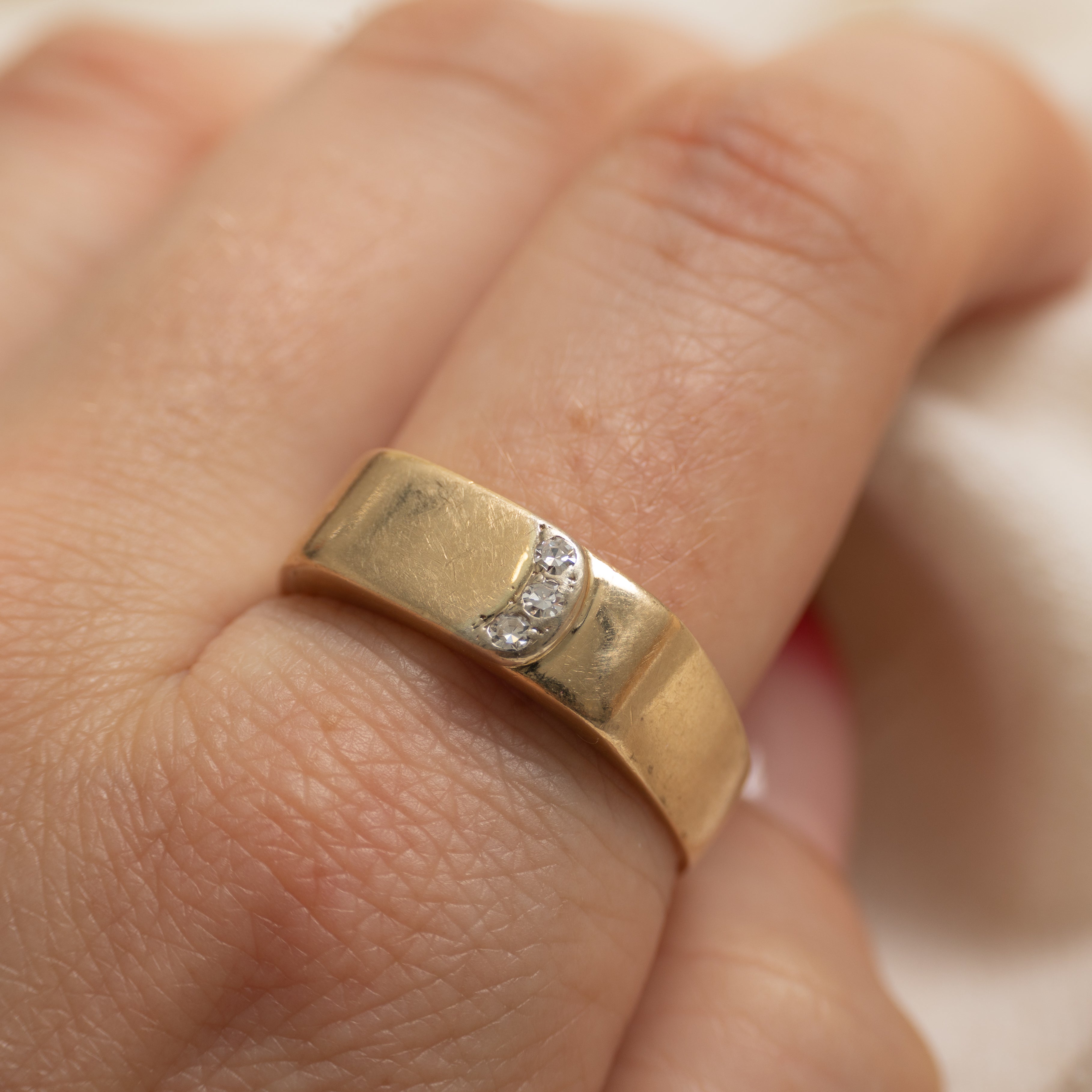 Three Stone Diamond Soft Square Band | SZ 11.5