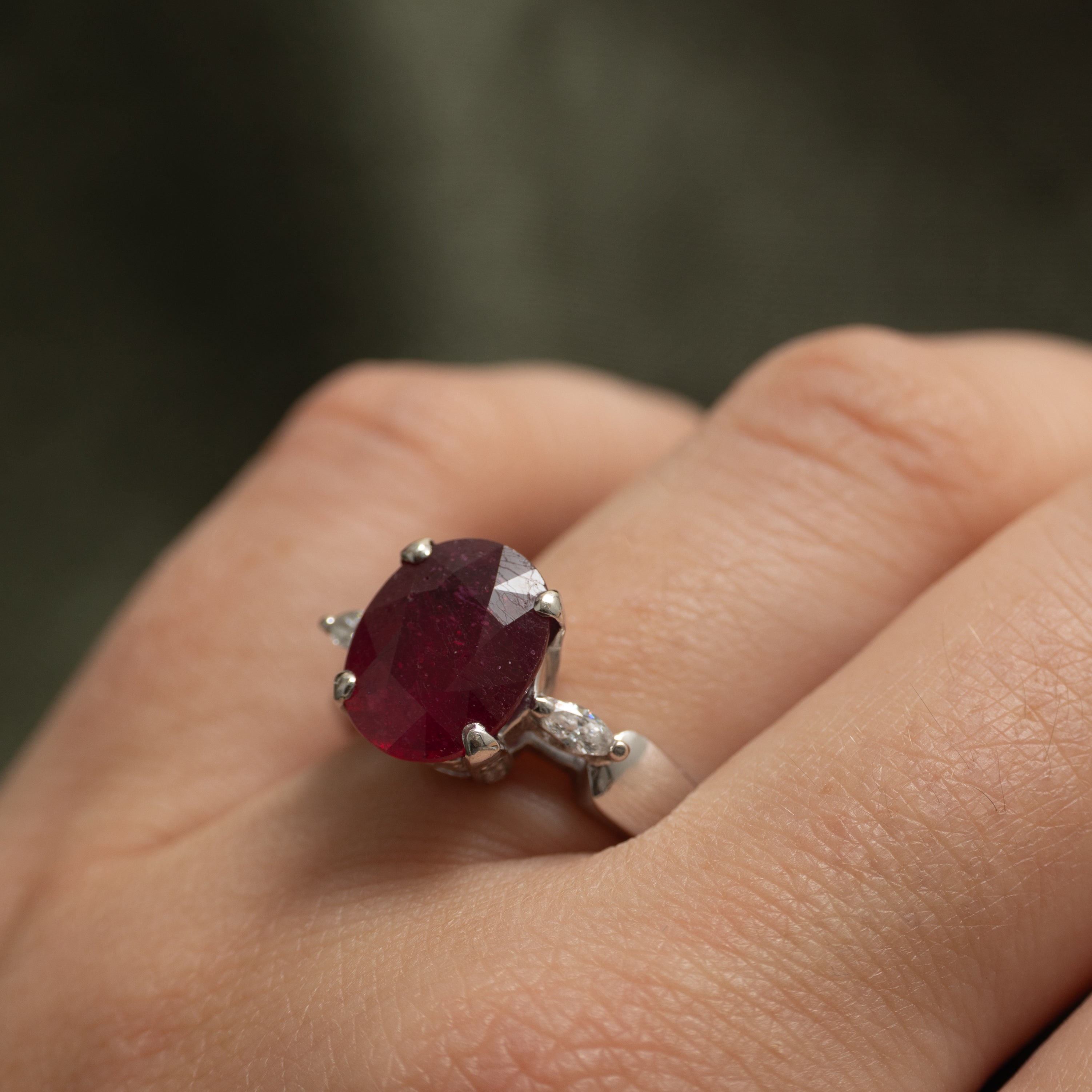 18k Oval Cut Ruby & Diamond Cathedral Ring | 3.00ct, 0.29ctw | SZ 7