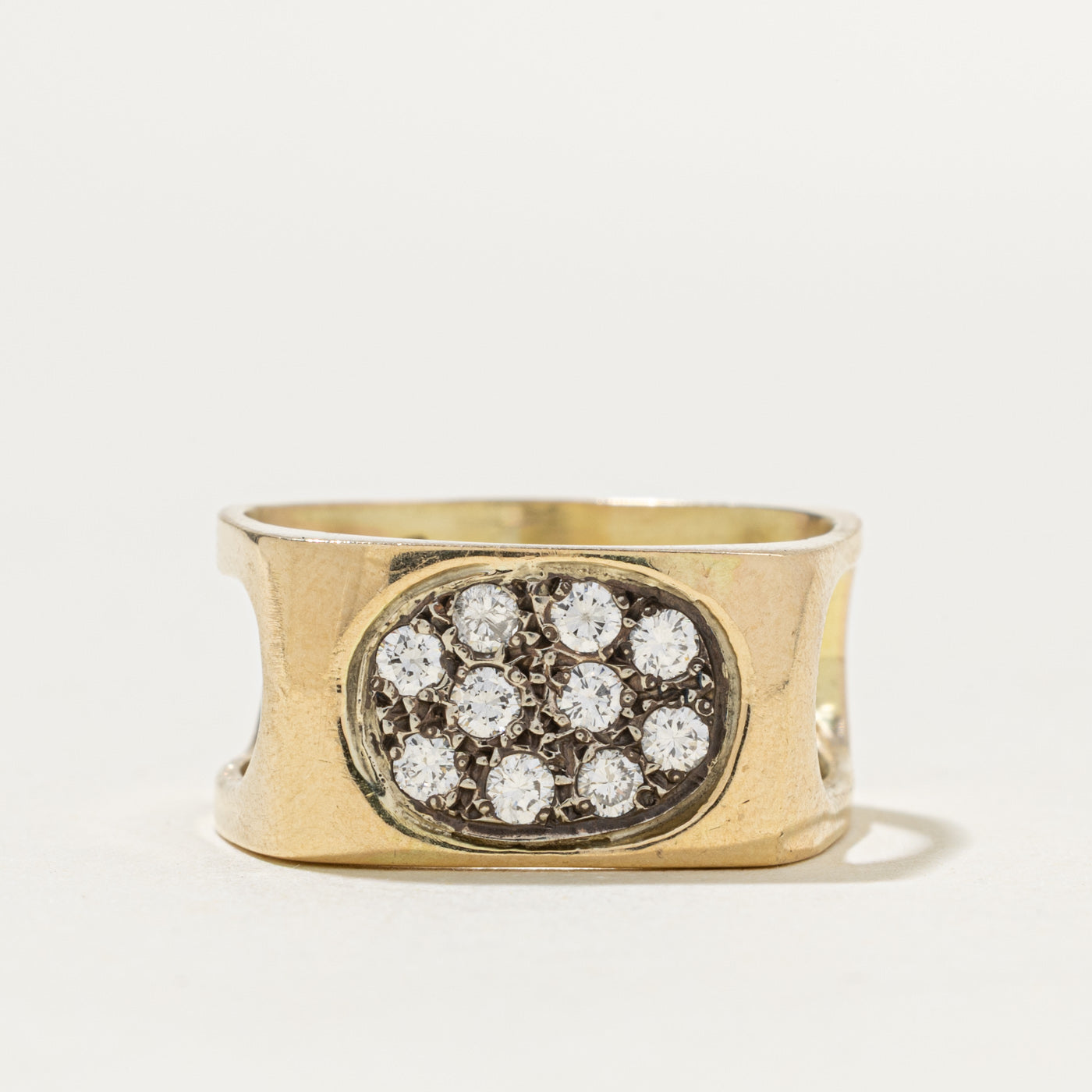 14k Pave Set Diamond Cluster Architectural Cigar Band | 0.30ctw | 10.0mm | SZ 9.5