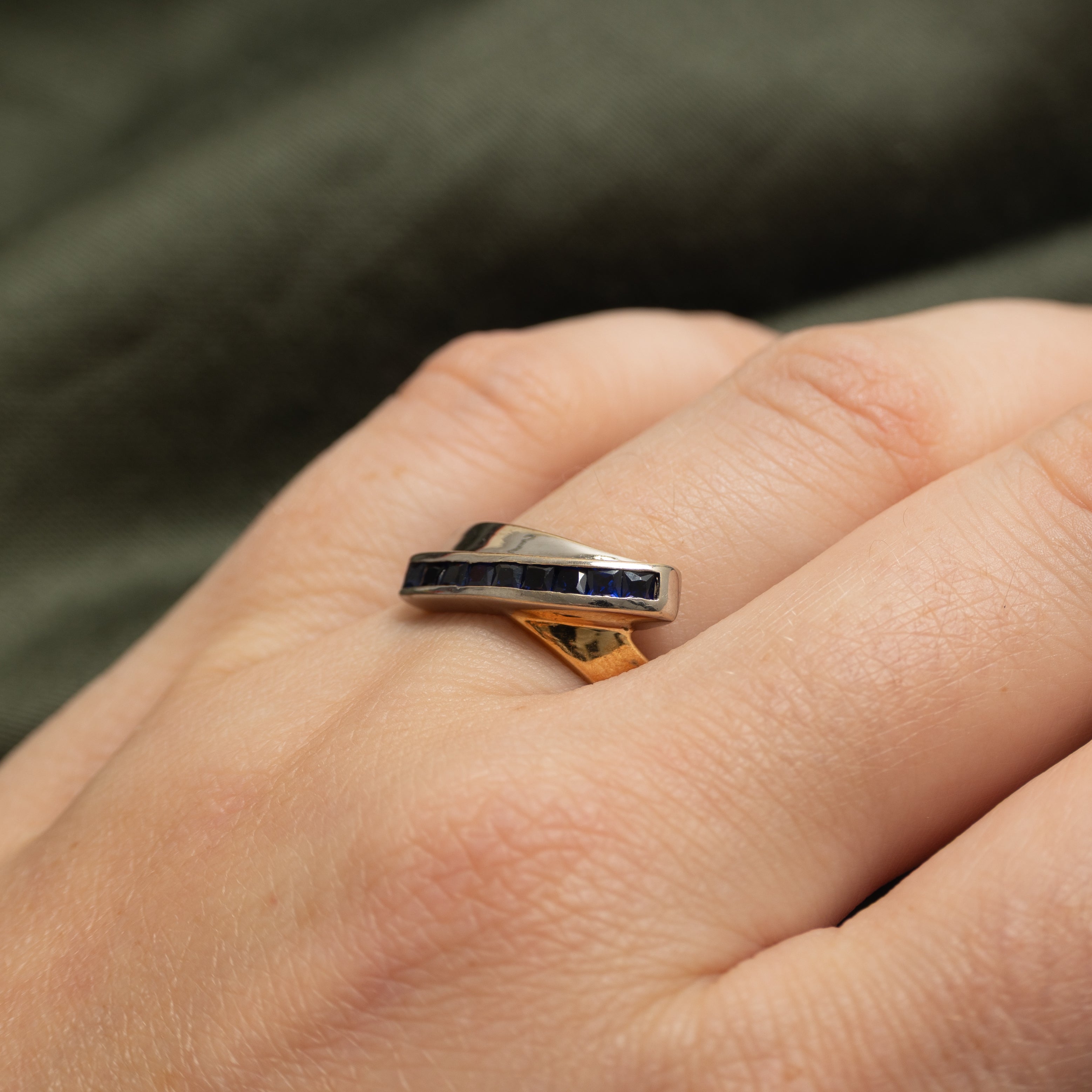 Bague saphir sertie en diagonale bicolore | 0,50 ct | Taille 8,25