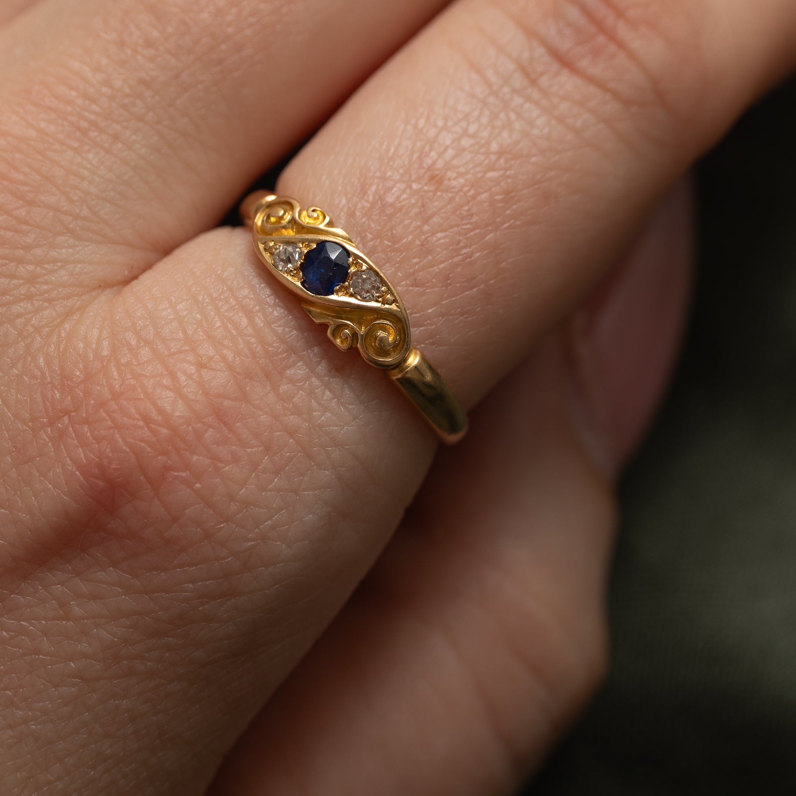 1900 Antique Birmingham Sapphire & Diamond Ring | 0.20ct, 0.036ctw | SZ 8.5