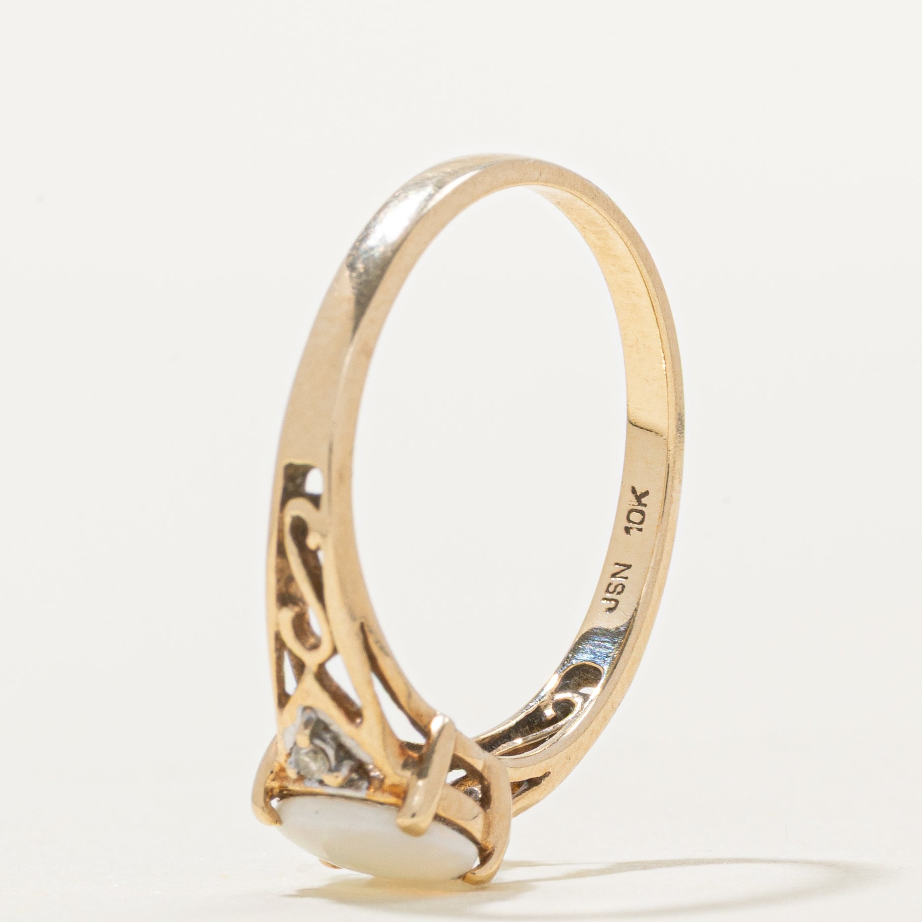 Cabochon Opal & Diamond Scrollwork Ring | 0.27ct, 0.01ctw | SZ 6