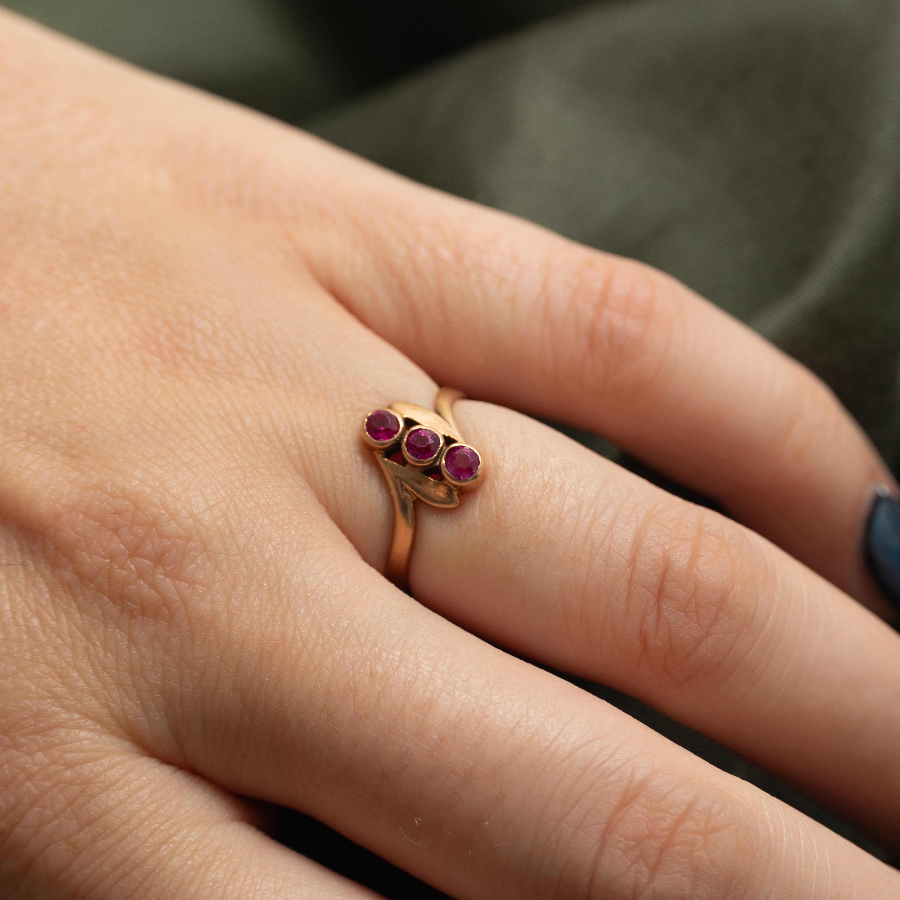 Bezel Set Diagonal Synthetic Ruby Ring | 0.26ctw | SZ 4.75