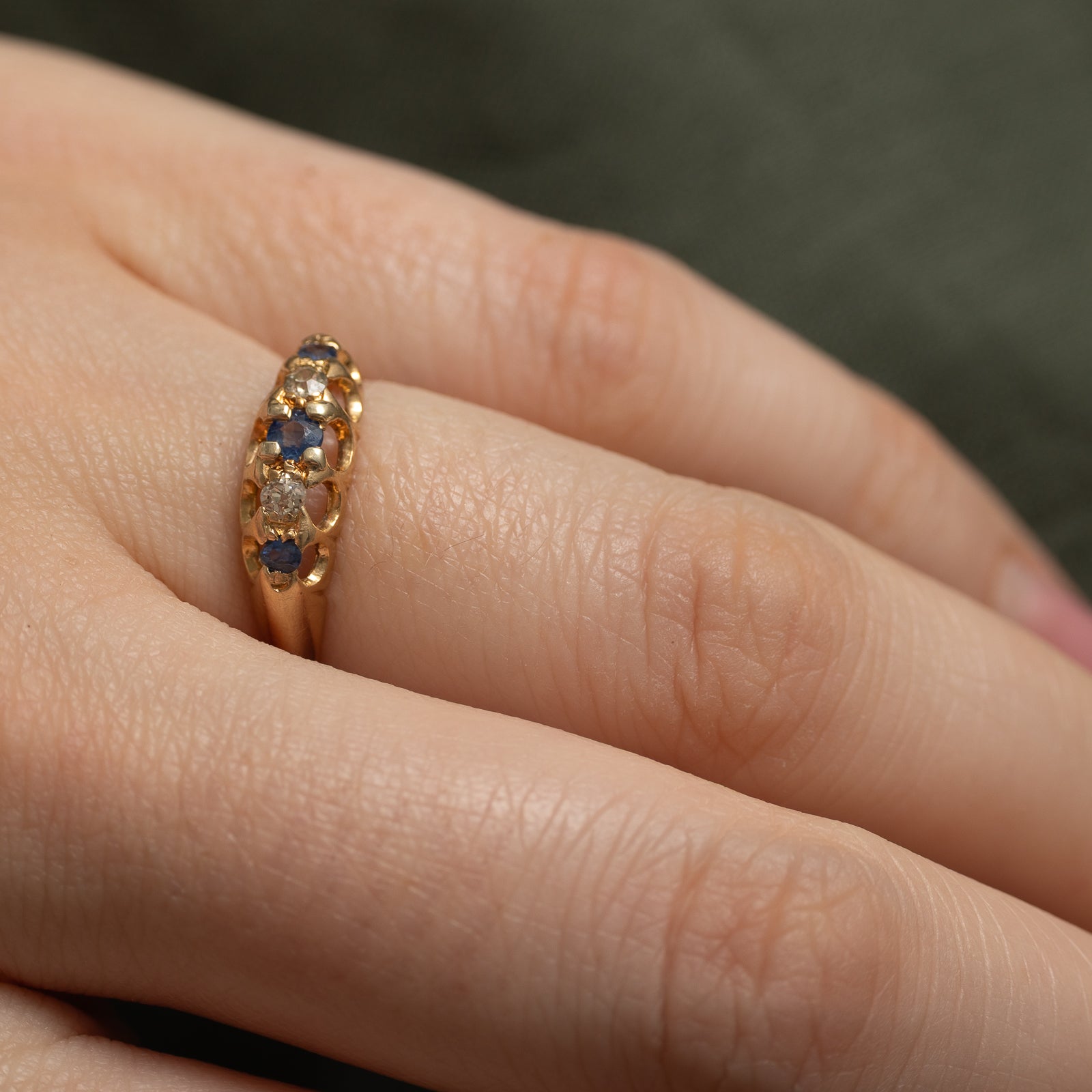 1900s Birmingham Diamond & Sapphire Ring | 0.08ctw, 0.06ctw | SZ 5.5