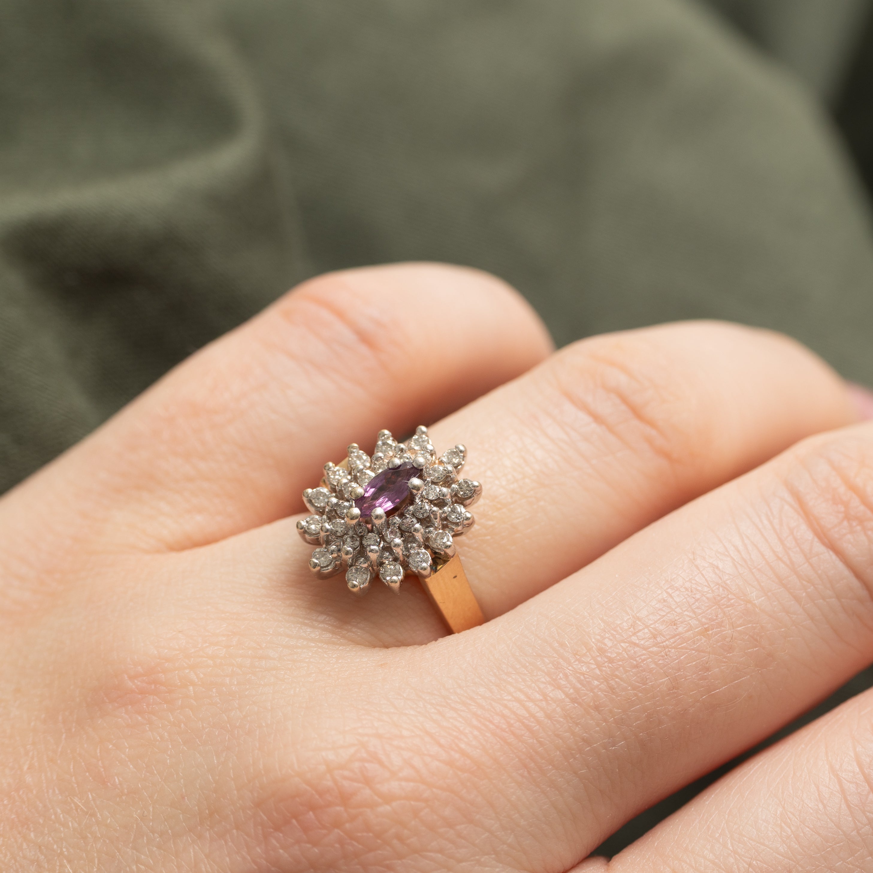 Marquise Cut Ruby & Diamond Halo Cluster Ring | 0.28ctw | SZ 5.75 |