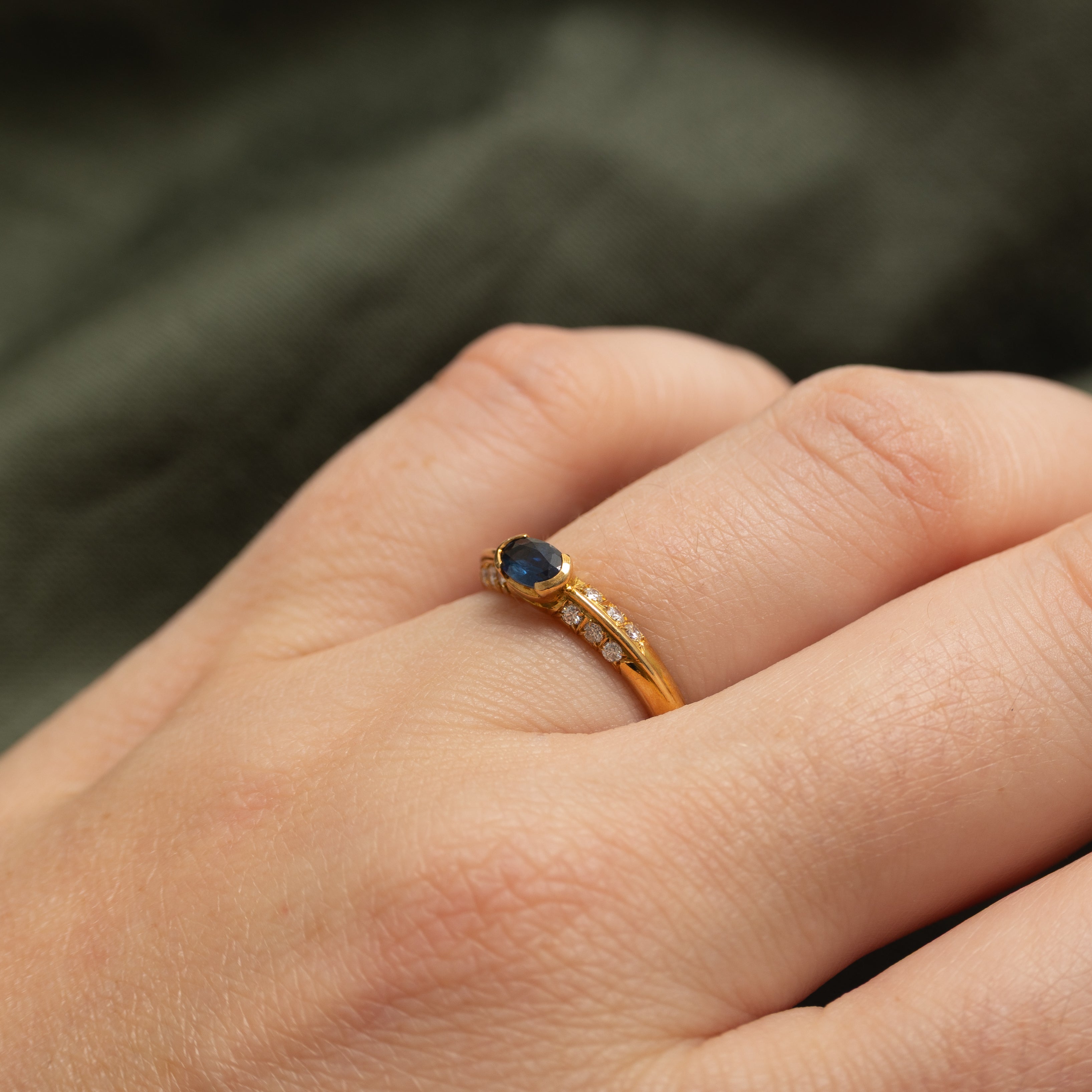 East West Sapphire & Diamond Wave Ring | 0.26ct, 0.12ctw | SZ 6.5