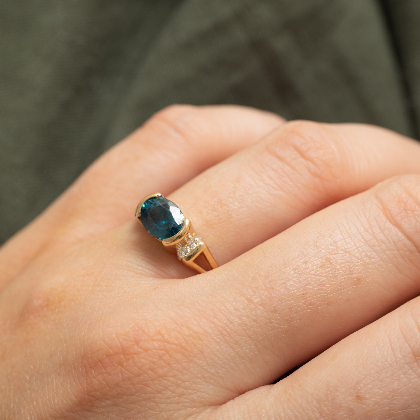 East West Blue Zircon & Diamond Ring | 2.25ct, 0.12ctw | SZ 8.25