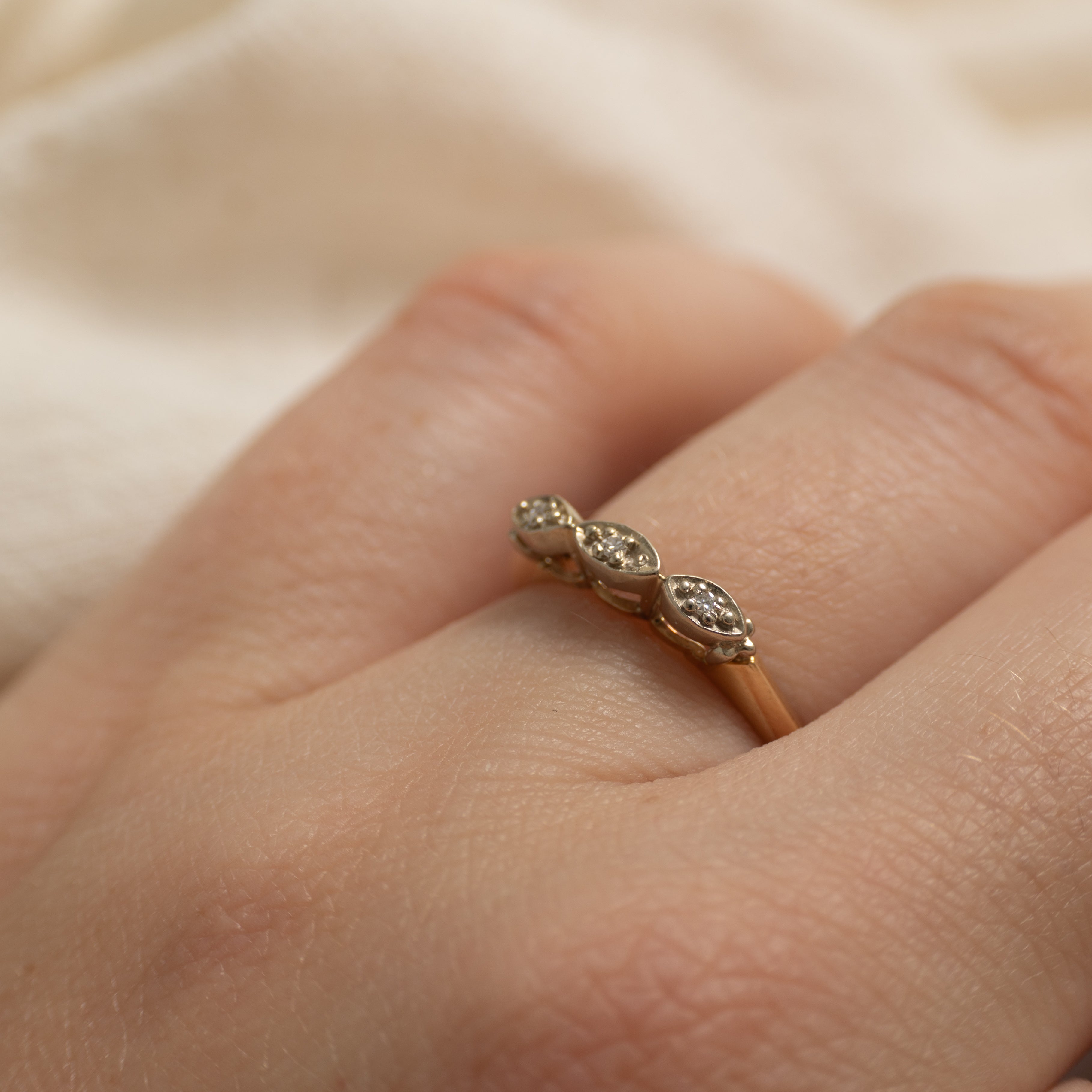 Two Tone Diamond Marquise Basket Ring | SZ 5.5