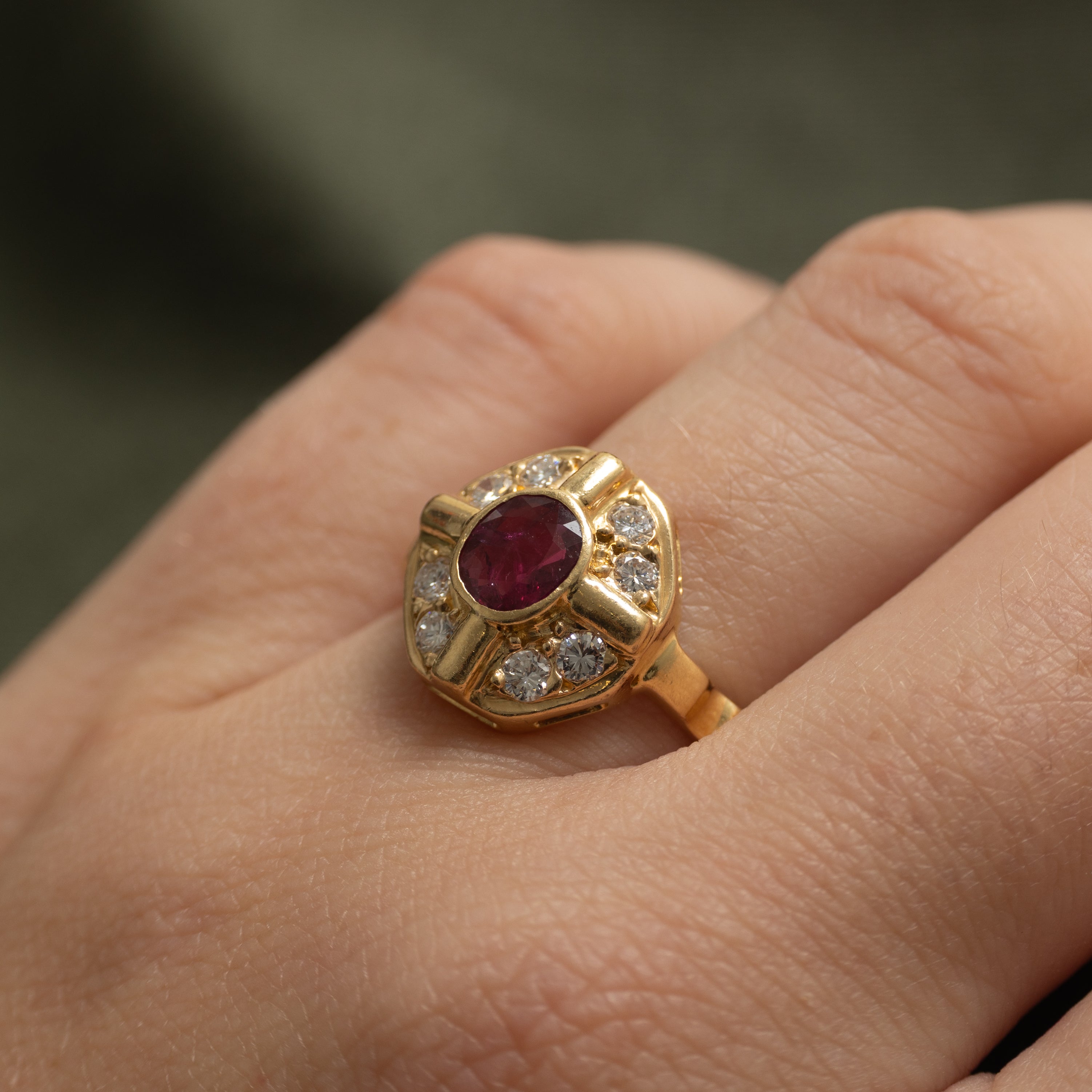 18k Bezel Set Ruby & Diamond Cocktail Ring | 0.51ct, 0.40ctw | SZ 7.75