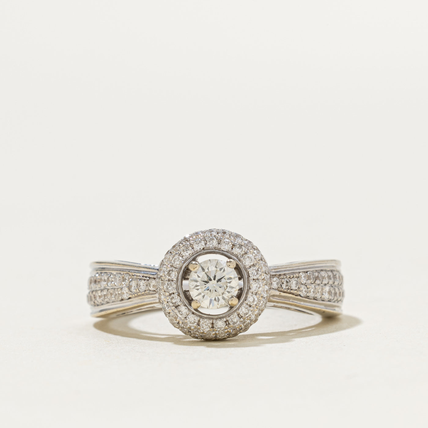 14k White Gold Diamond Halo Reverse Tapered Ring | 0.45ctw | SZ 7