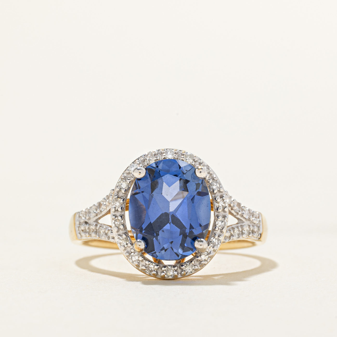Synthetic Sapphire & Diamond Halo Ring | 3.60ct, 0.17ct | SZ 7.25