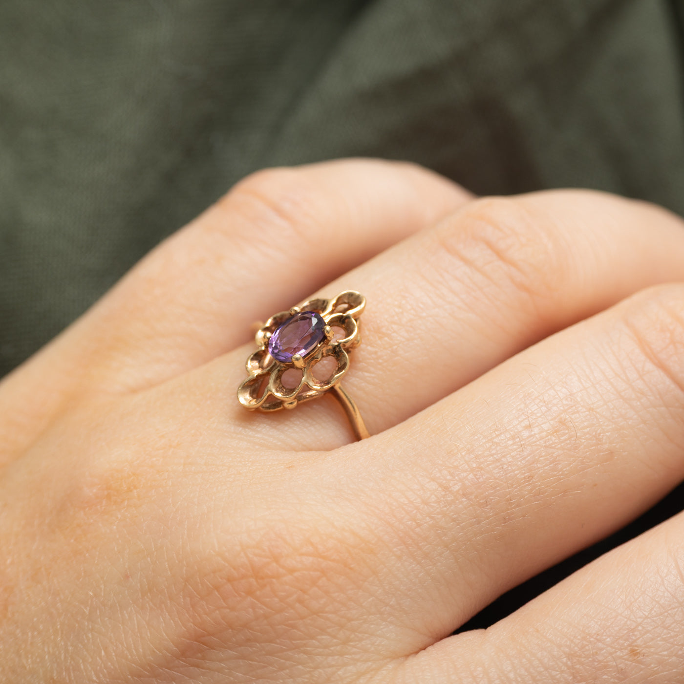 Solitaire Amethyst Openwork Navette Ring | 0.37ct | SZ 5.75