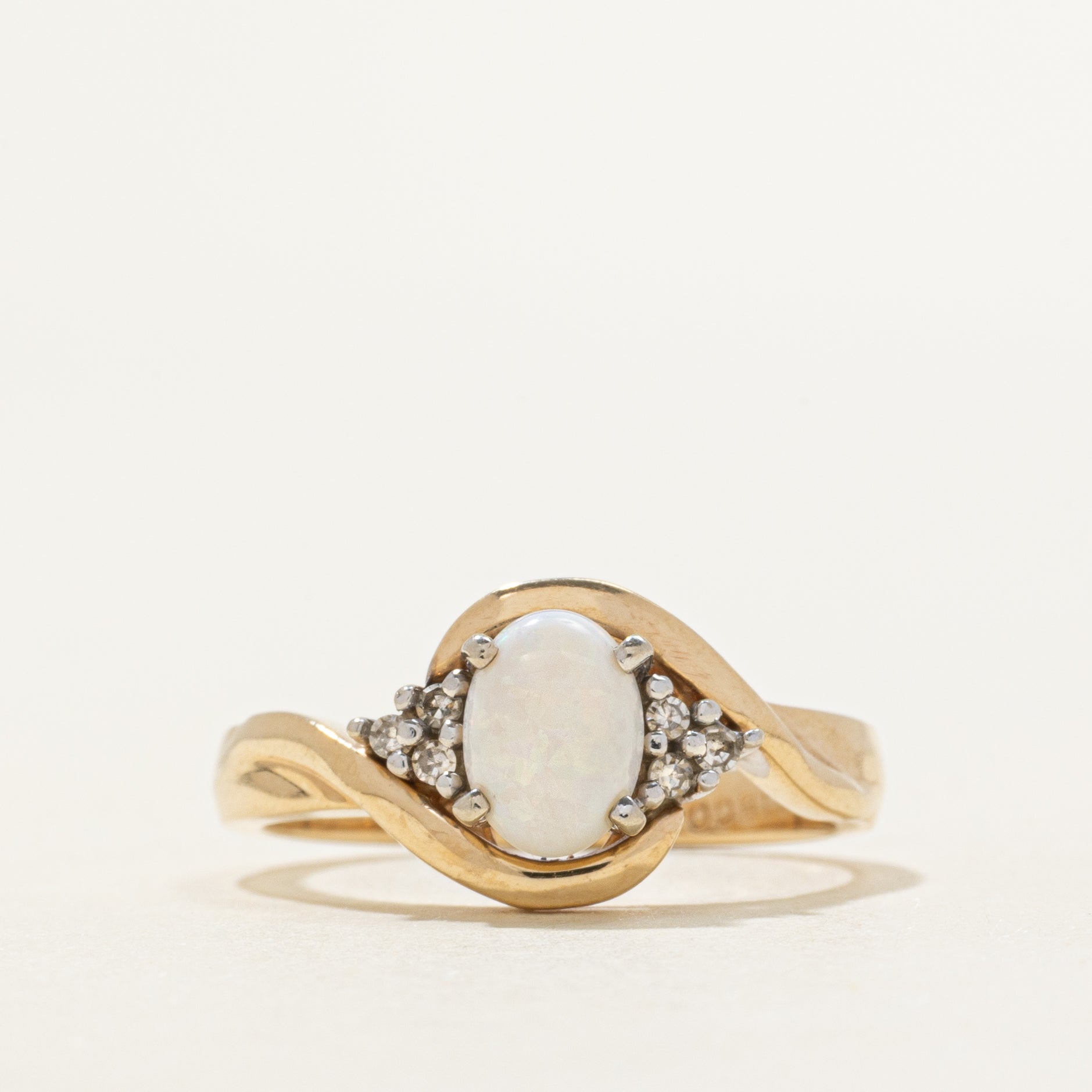 Cabochon Opal & Diamond Bypass Ring | 0.40ct, 0.06ctw | SZ 6.5