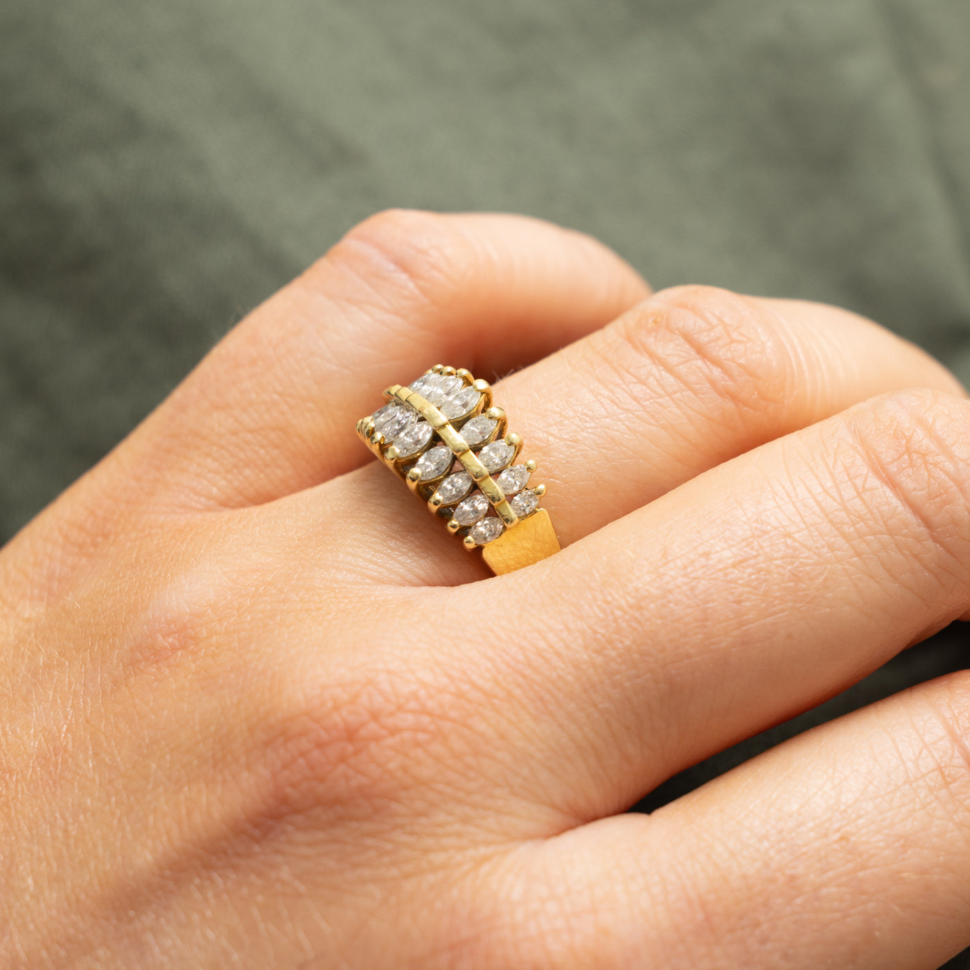 18k Multi Row Marquise Cut Diamond Ring | 0.55ctw | SZ 6.75