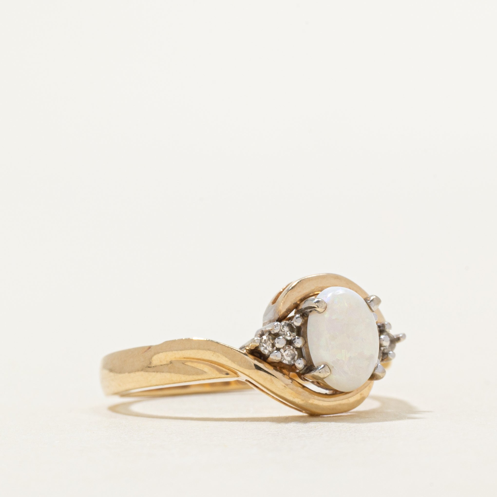 Cabochon Opal & Diamond Bypass Ring | 0.40ct, 0.06ctw | SZ 6.5