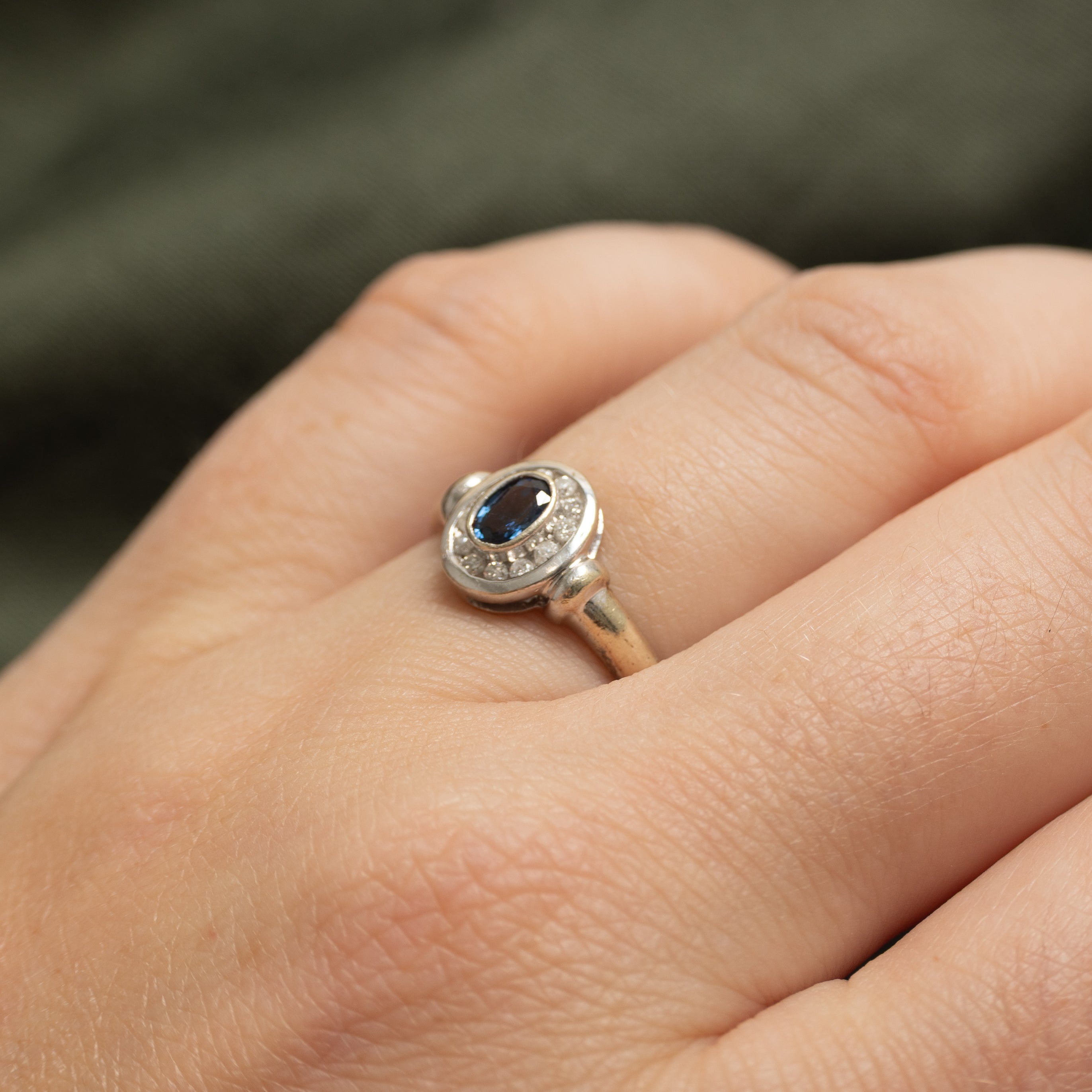 Bezel Set Sapphire & Diamond Halo Ring | 0.25ct, 0.11ctw | SZ 5.75