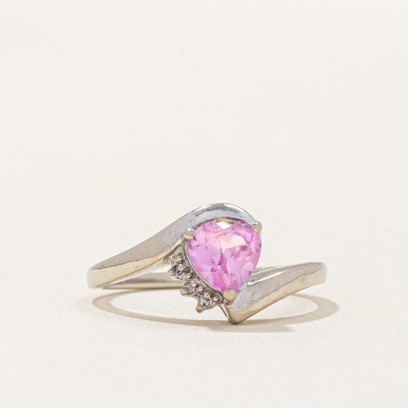 Synthetic Pink Sapphire Heart & Natural Diamond Ring | 1.01ct, 0.02ctw | SZ 6.75 |