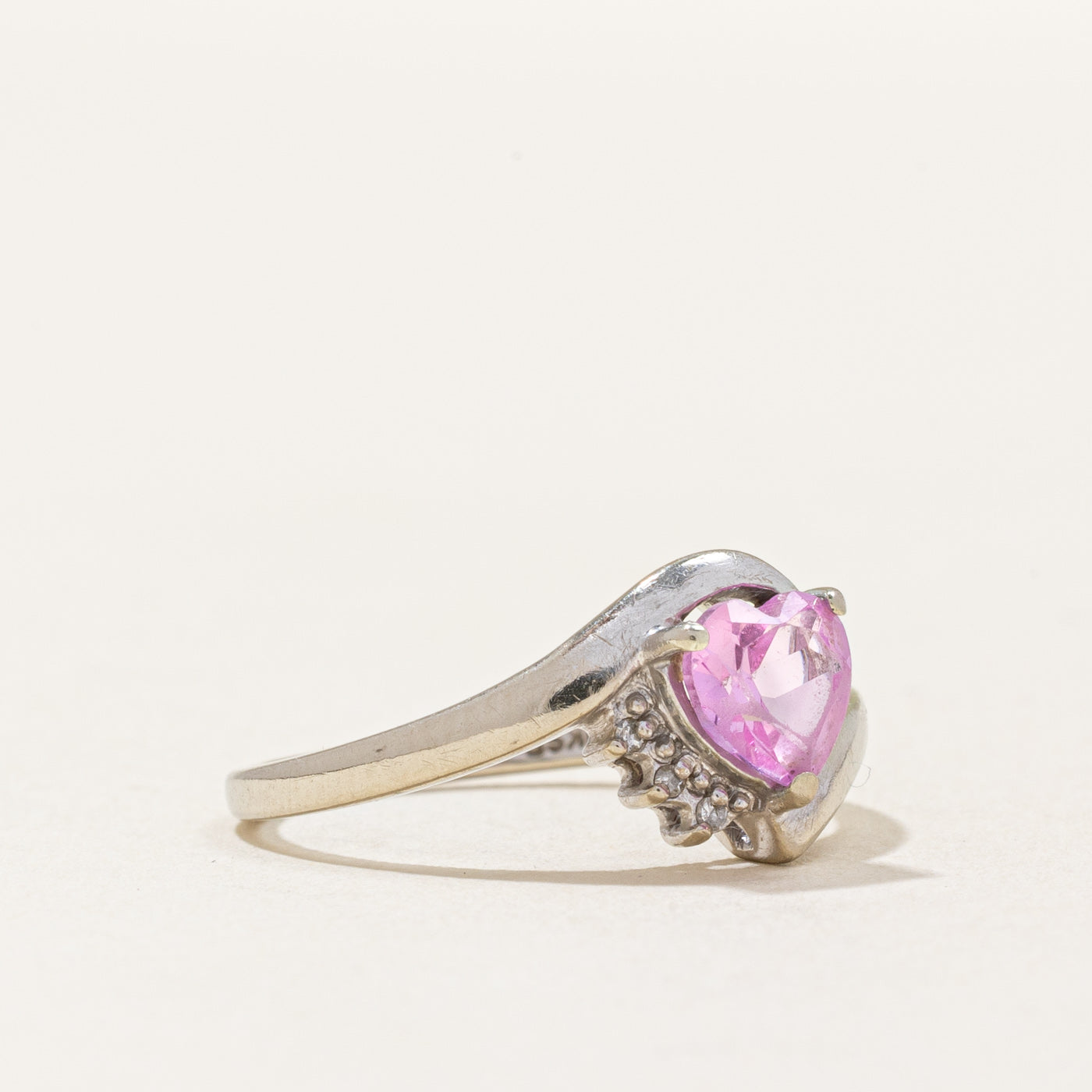 Synthetic Pink Sapphire Heart & Natural Diamond Ring | 1.01ct, 0.02ctw | SZ 6.75 |