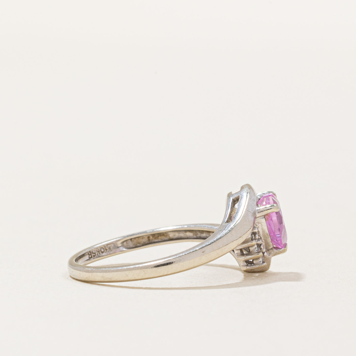 Synthetic Pink Sapphire Heart & Natural Diamond Ring | 1.01ct, 0.02ctw | SZ 6.75 |