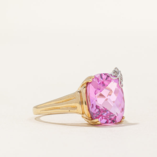 Synthetic Pink Sapphire & Natural Diamond Cocktail Ring | 12.50ct, 0.03ctw | SZ 9 |