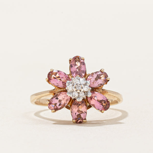 Tourmaline & Diamond Flower Ring | 1.02ctw, 0.04ctw | SZ 7 |