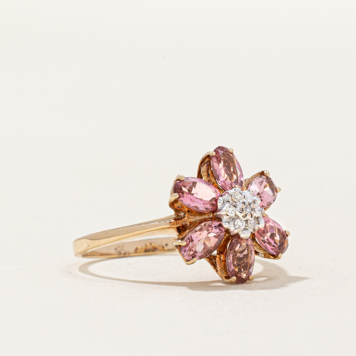 Tourmaline & Diamond Flower Ring | 1.02ctw, 0.04ctw | SZ 7 |