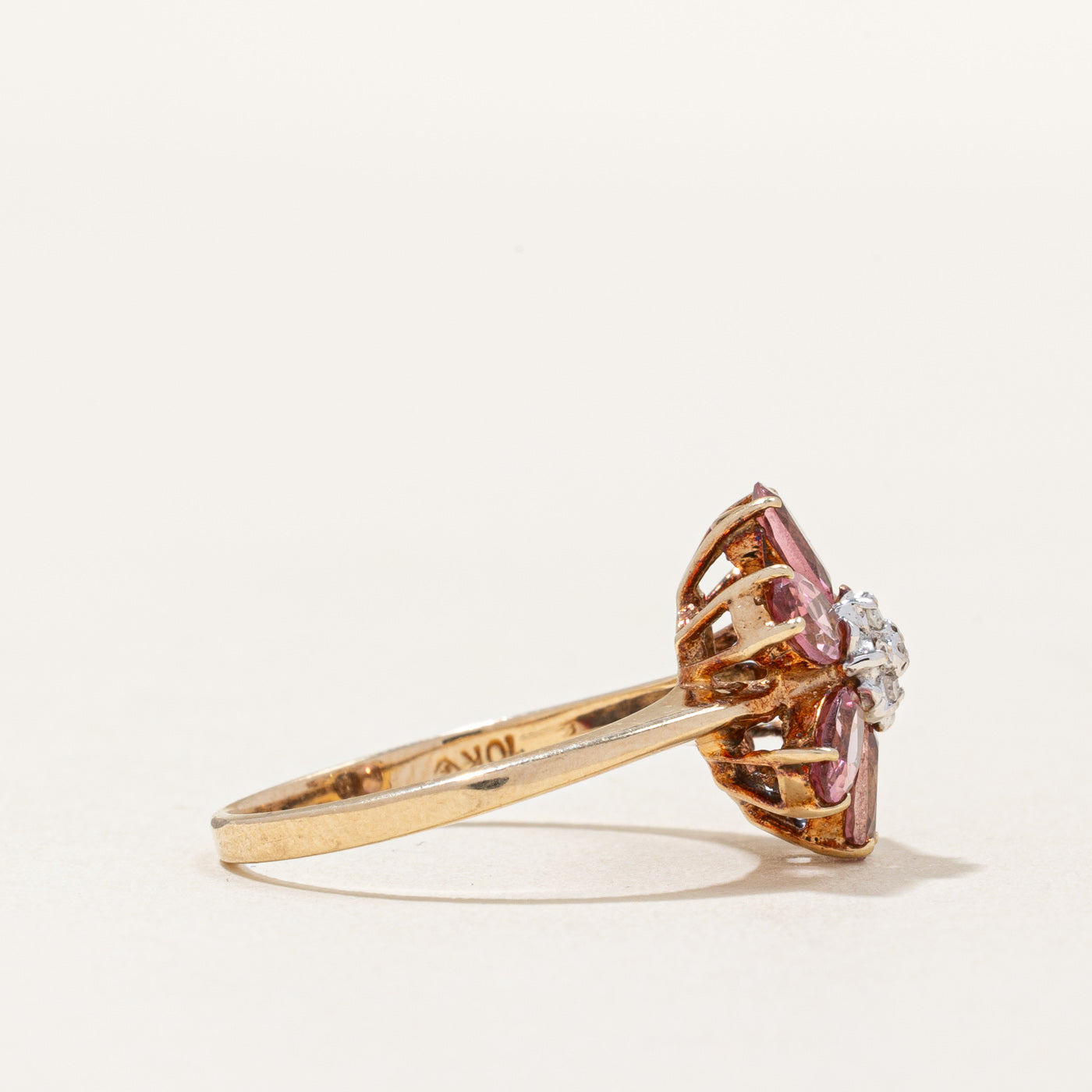 Tourmaline & Diamond Flower Ring | 1.02ctw, 0.04ctw | SZ 7 |