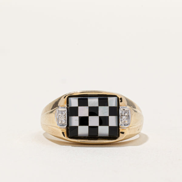 Onyx & Mother Of Pearl Checkerboard Ring | 1.50ctw, 0.01ctw | SZ 9.75 |