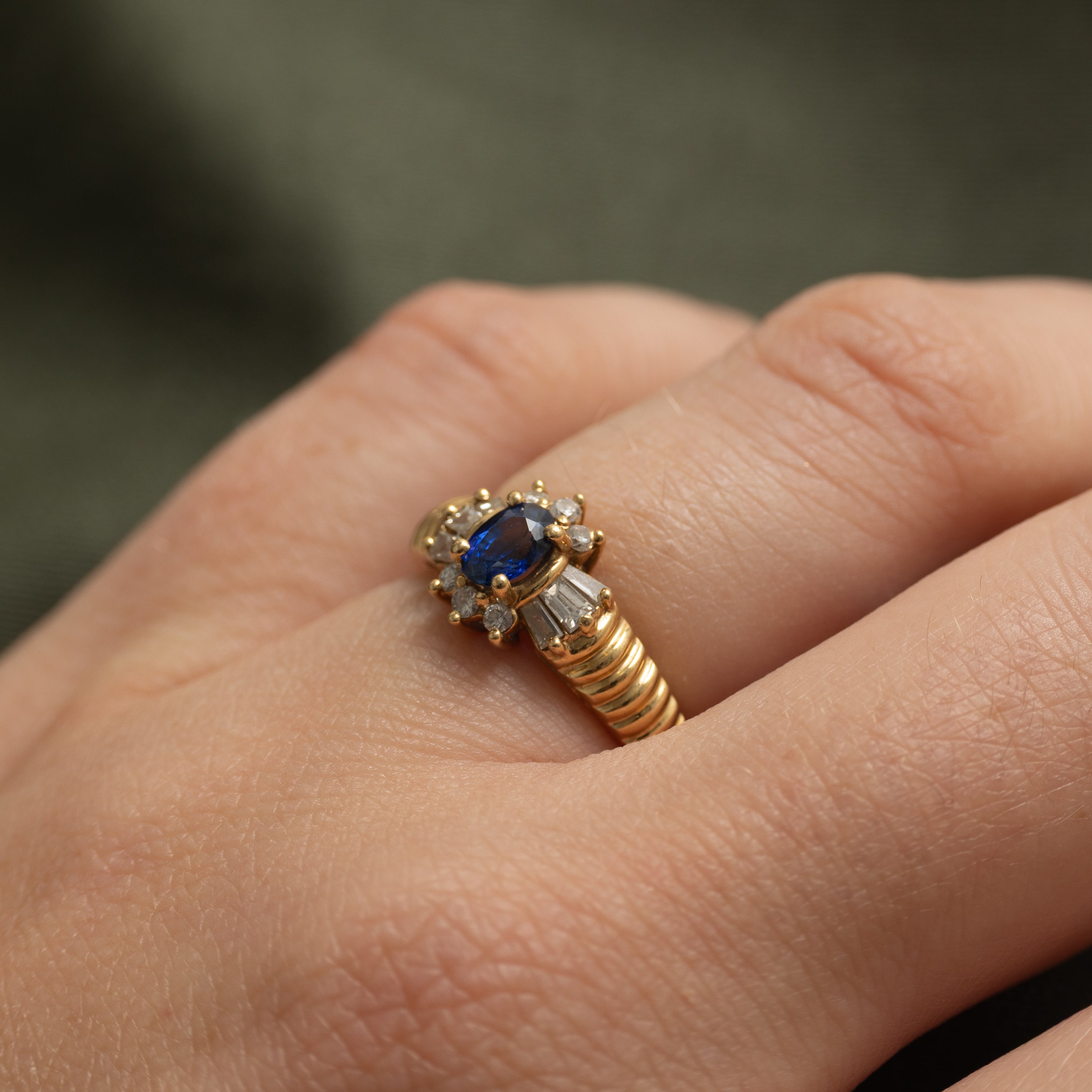 18k Sapphire & Diamond Petal Fluted Ring | 0.35ct, 0.25ctw | SZ 4.25