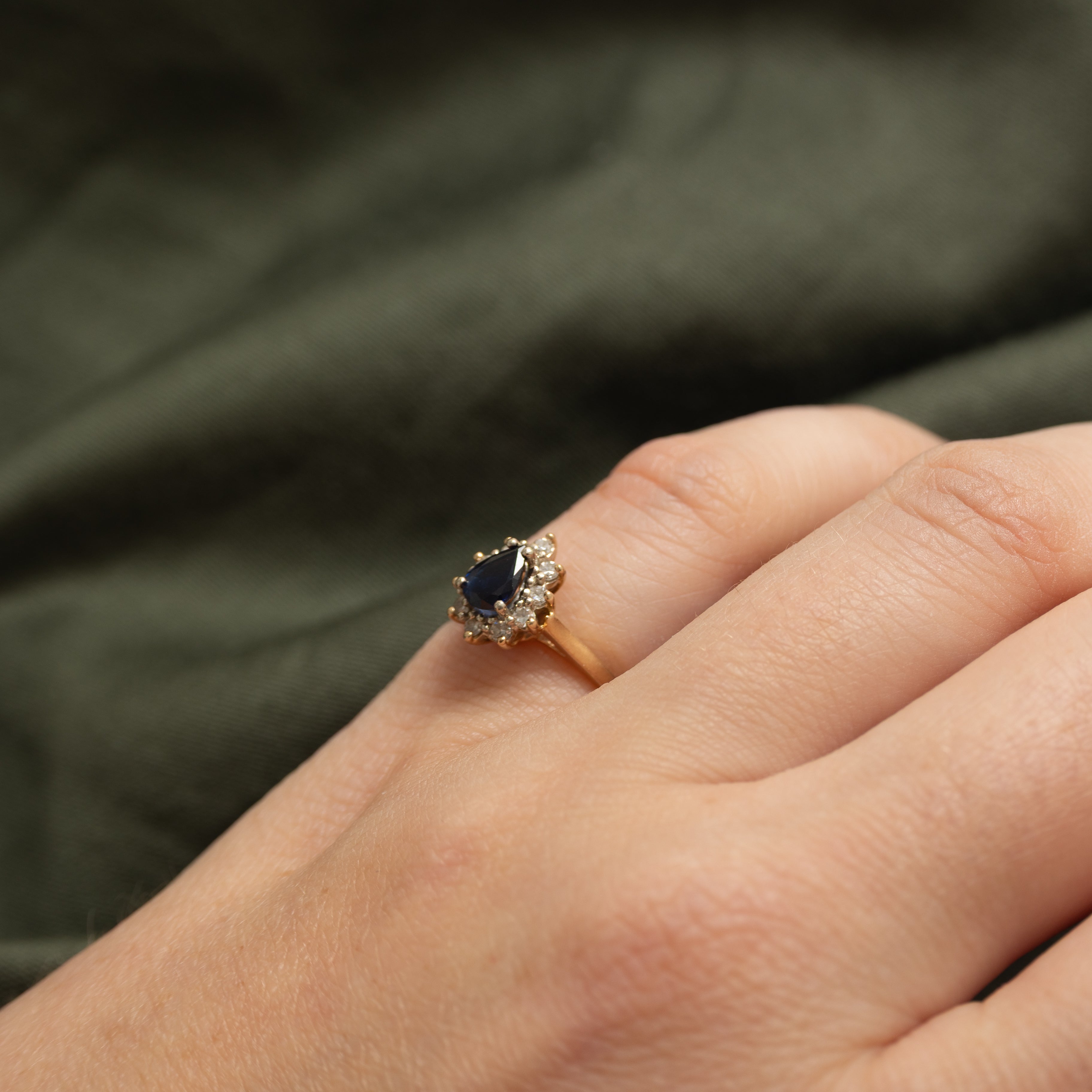 'Birks' Pear Cut Sapphire & Diamond Petal Ring | 0.46ct, 0.10ctw | SZ 3.25