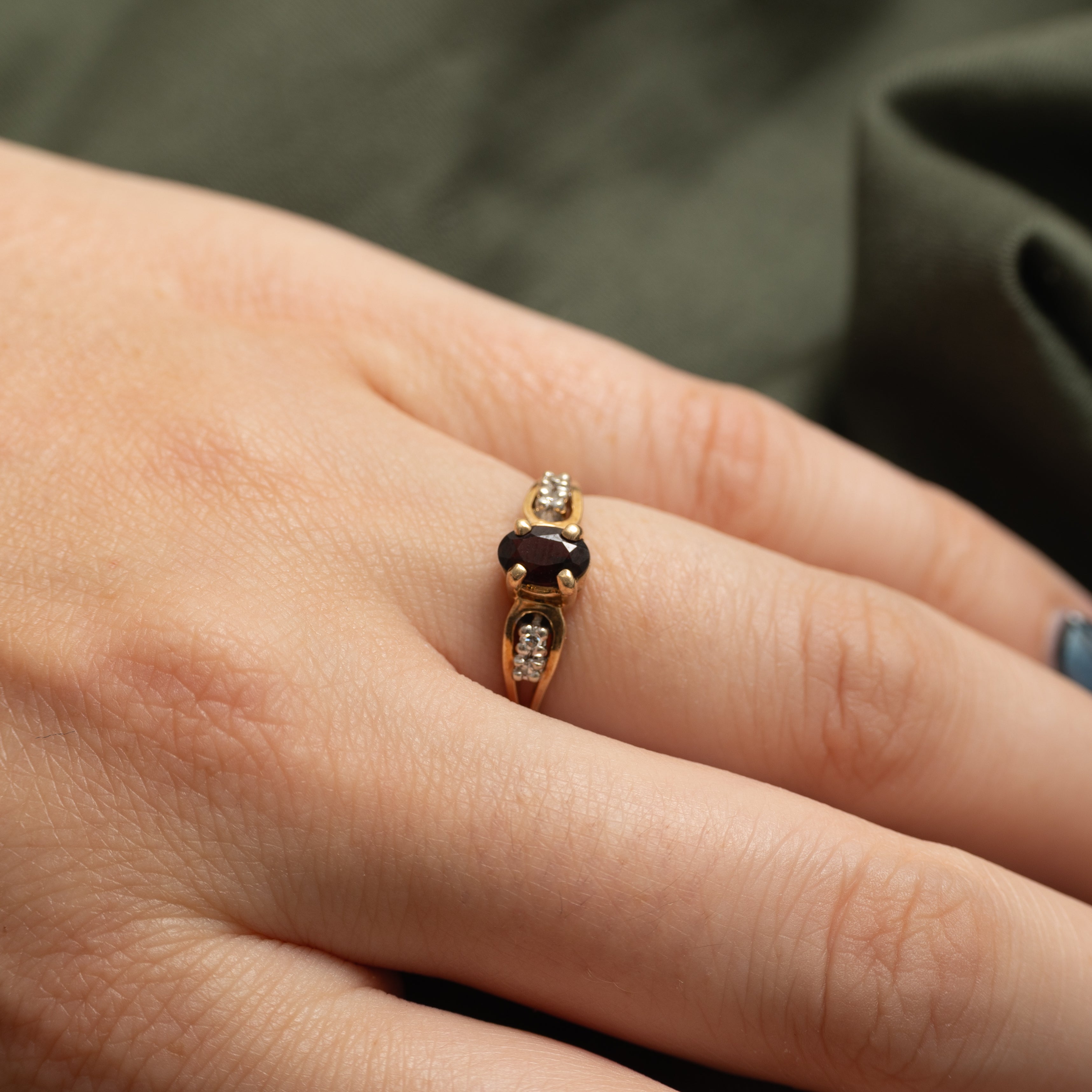 Basket Set Garnet & Diamond Ring | 0.50ct, 0.04ctw | SZ 5.5