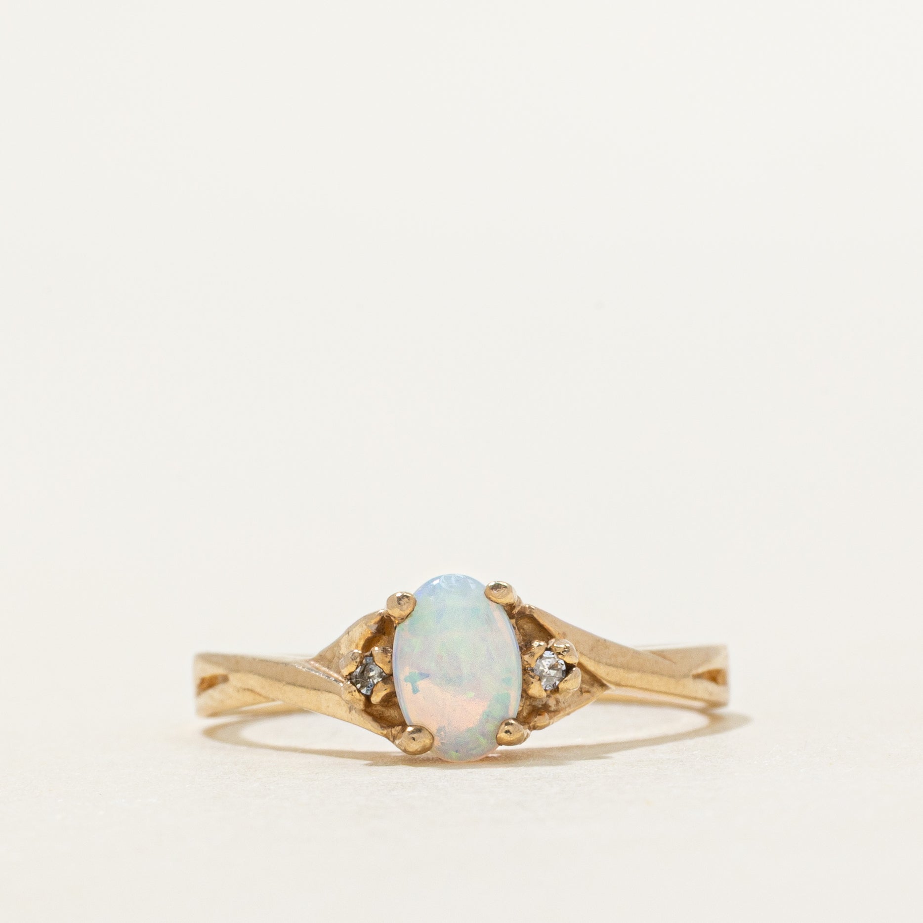 Cabochon Opal & Diamond Crossover Ring | 0.20ct, 0.006ctw | SZ 6