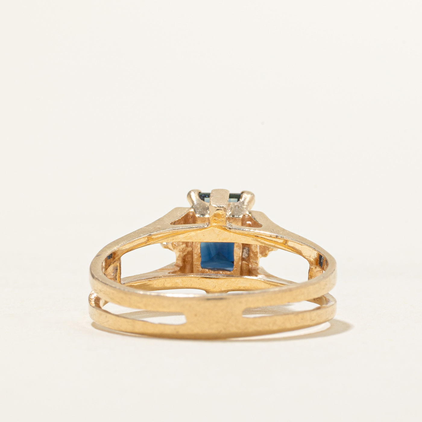 Emerald Cut Sapphire & Diamond Open Shank Ring | 1.26ct, 0.04ct | SZ 7.75