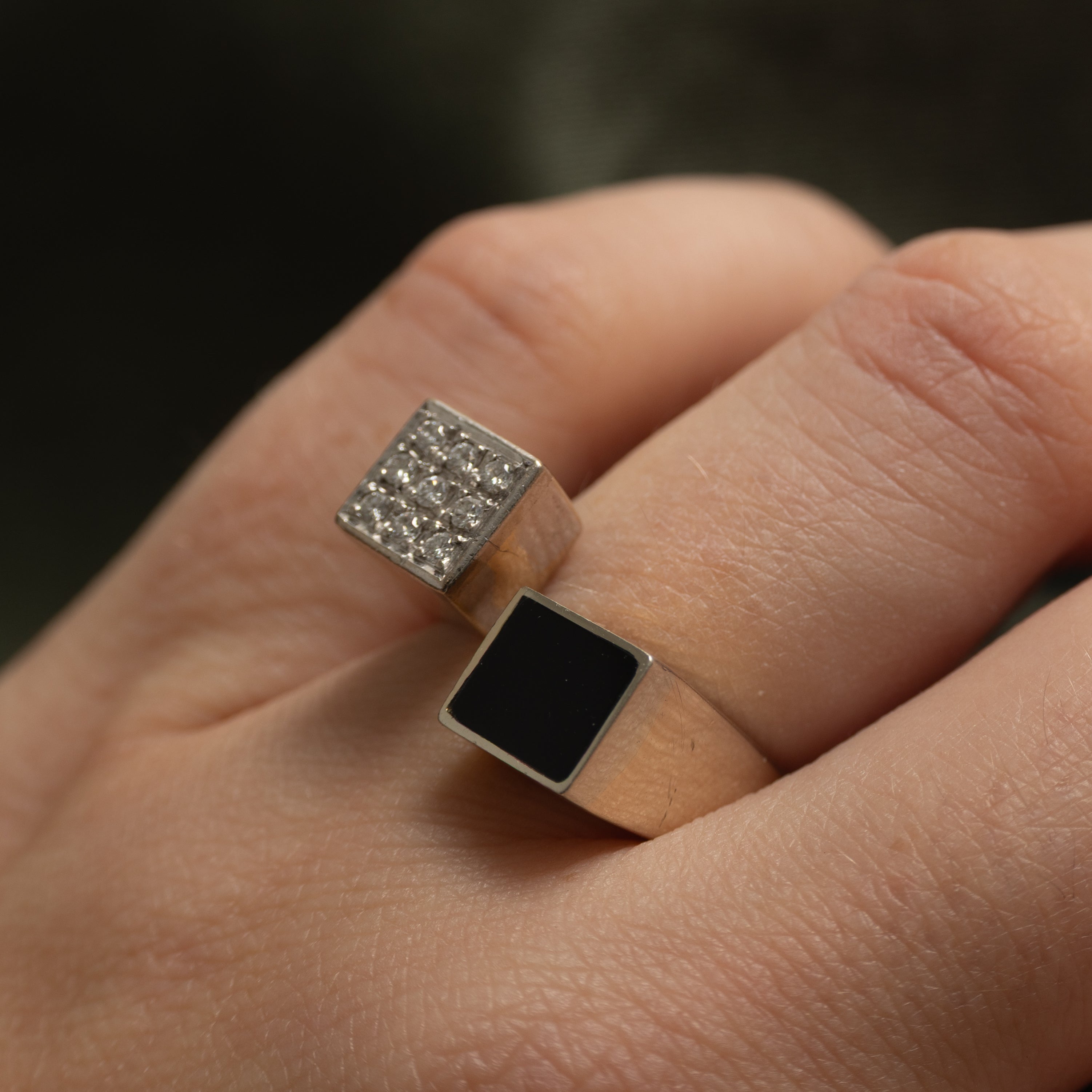 18k Onyx & Diamond Grid Bypass Ring | 0.36ct, 0.14ctw | SZ 7