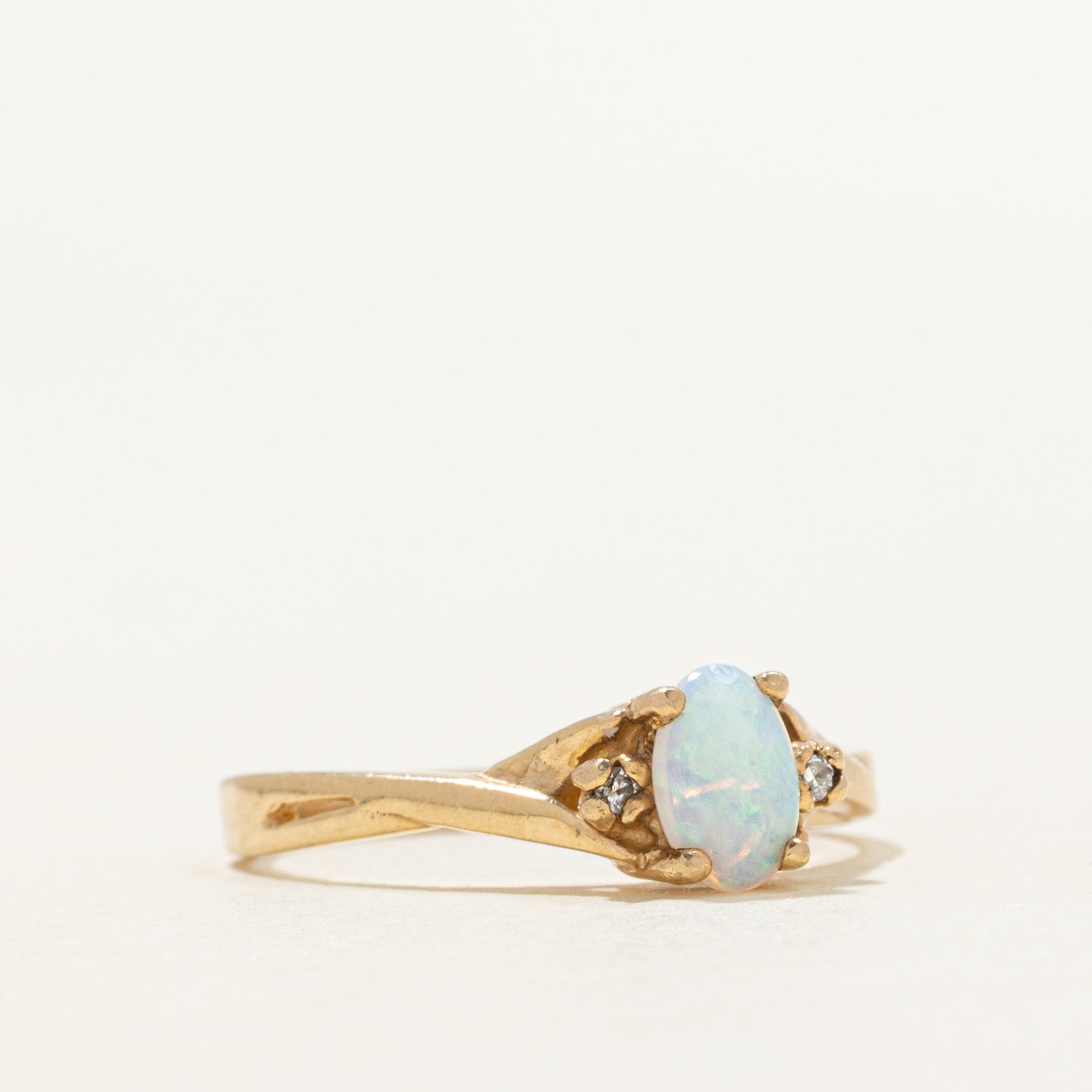 Cabochon Opal & Diamond Crossover Ring | 0.20ct, 0.006ctw | SZ 6