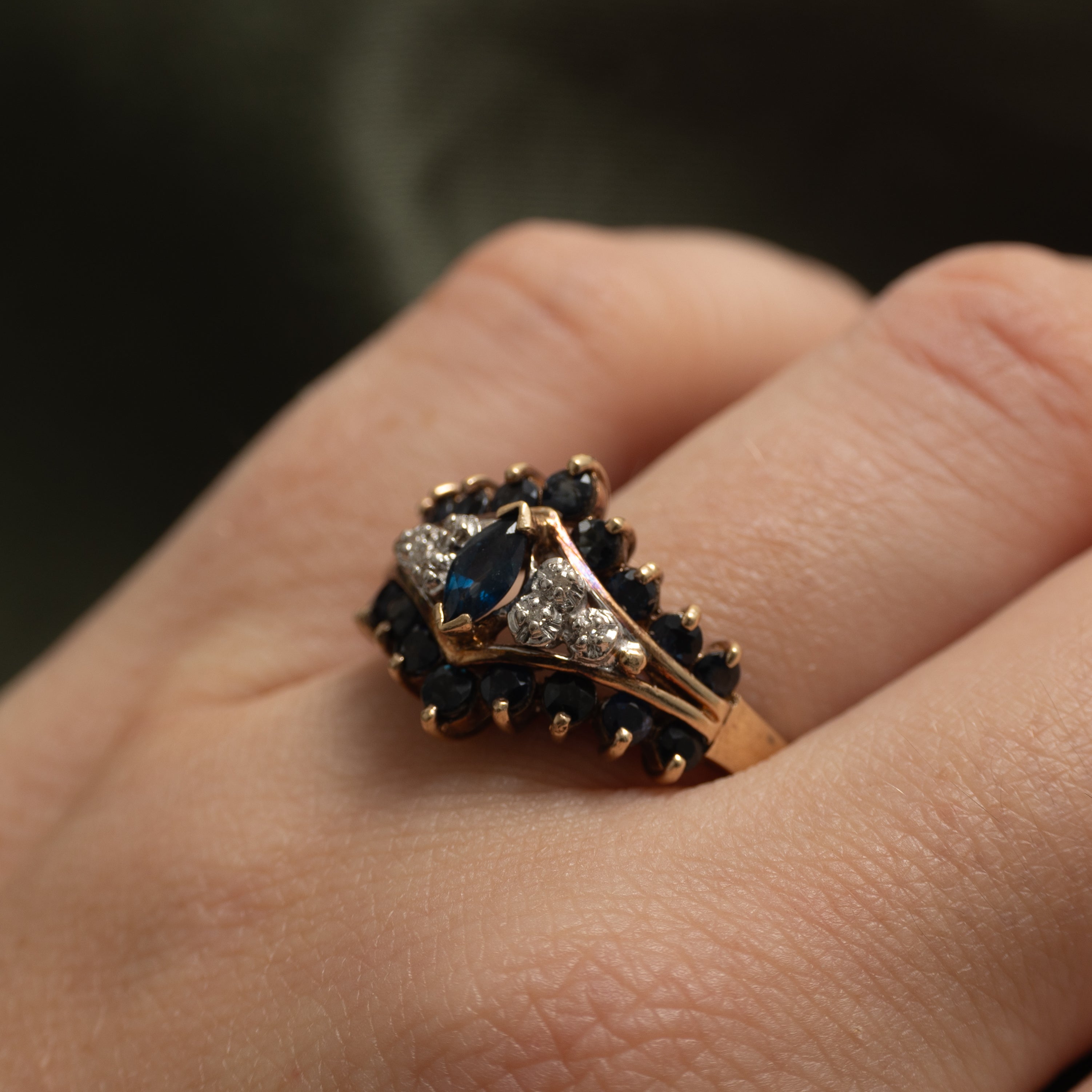 Marquise Cut Sapphire & Diamond Tapered Ring | 1.15ctw, 0.02ctw | SZ 8.75