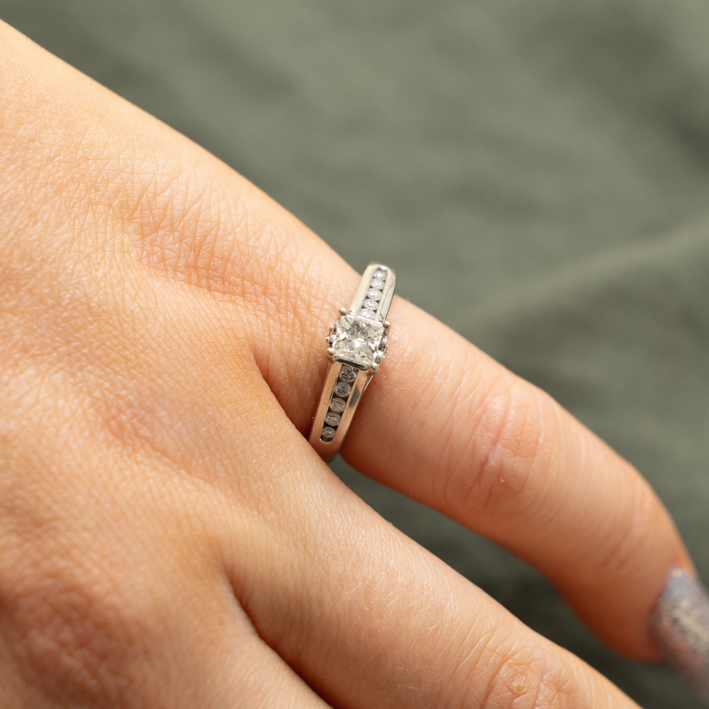 14k Princess Cut Diamond Channel Set Accented Ring | 0.35ct SI2 H, 0.20ctw | SZ 4.5