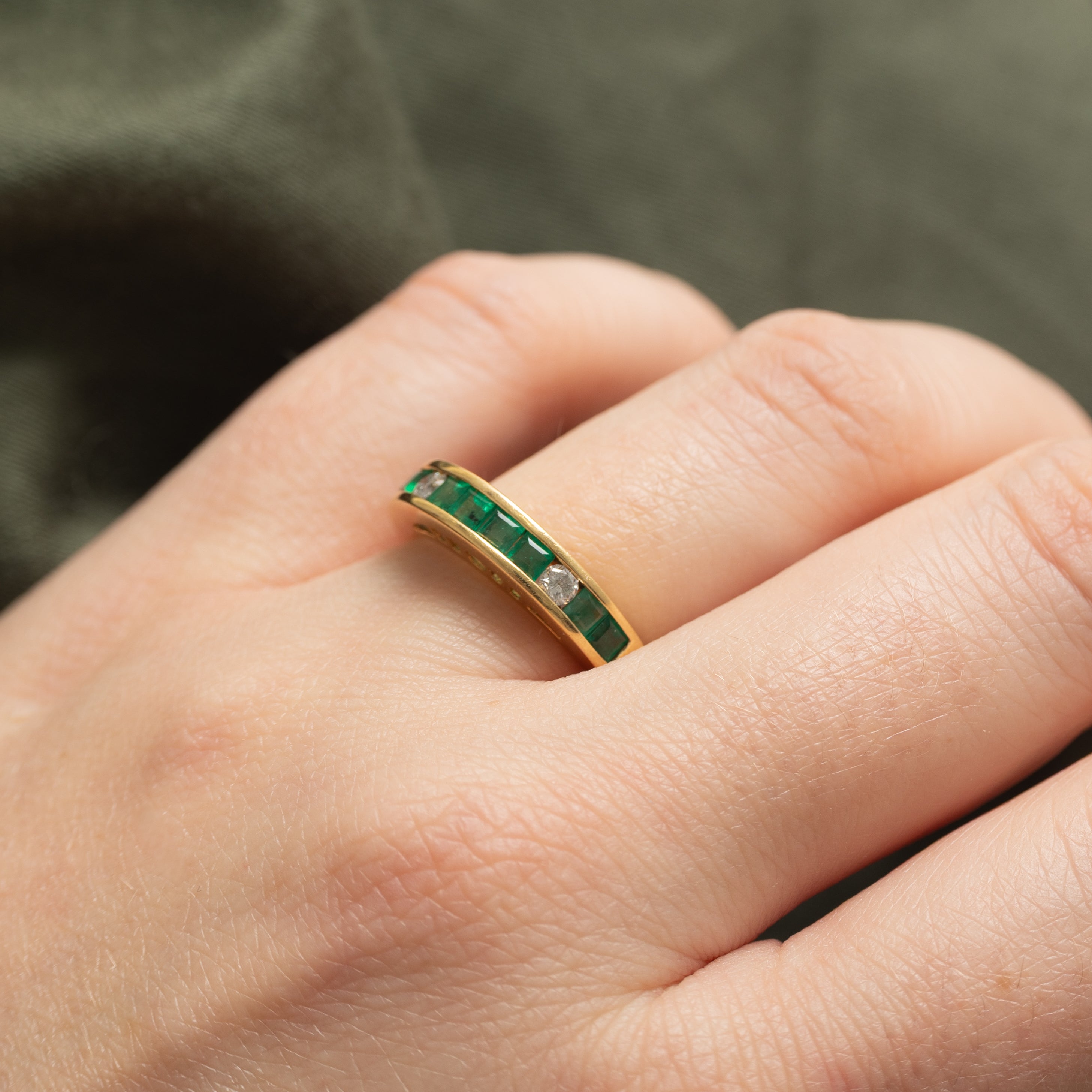 Semi Eternity Emerald & Diamond Band | 0.75ctw, 0.11ctw | SZ 6.75 |