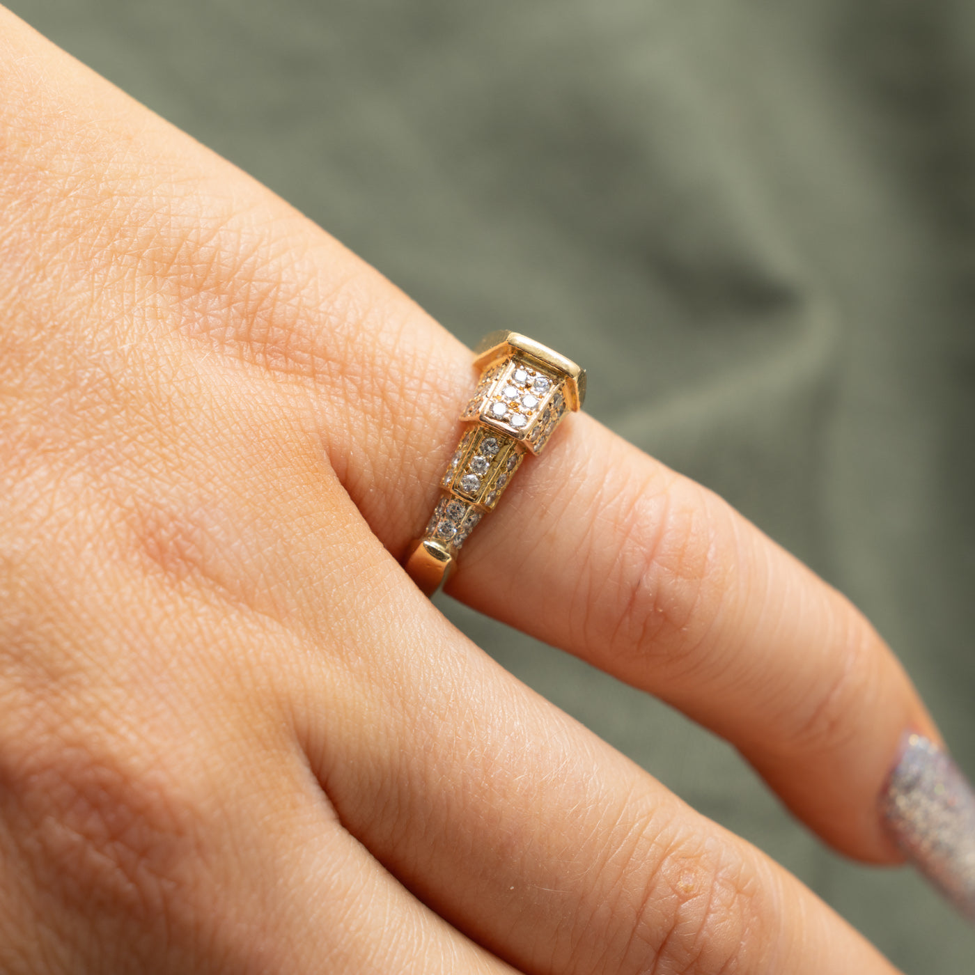 18k Pave Set Diamond Architectural Geometric Ring | 0.30ctw | SZ 5.25