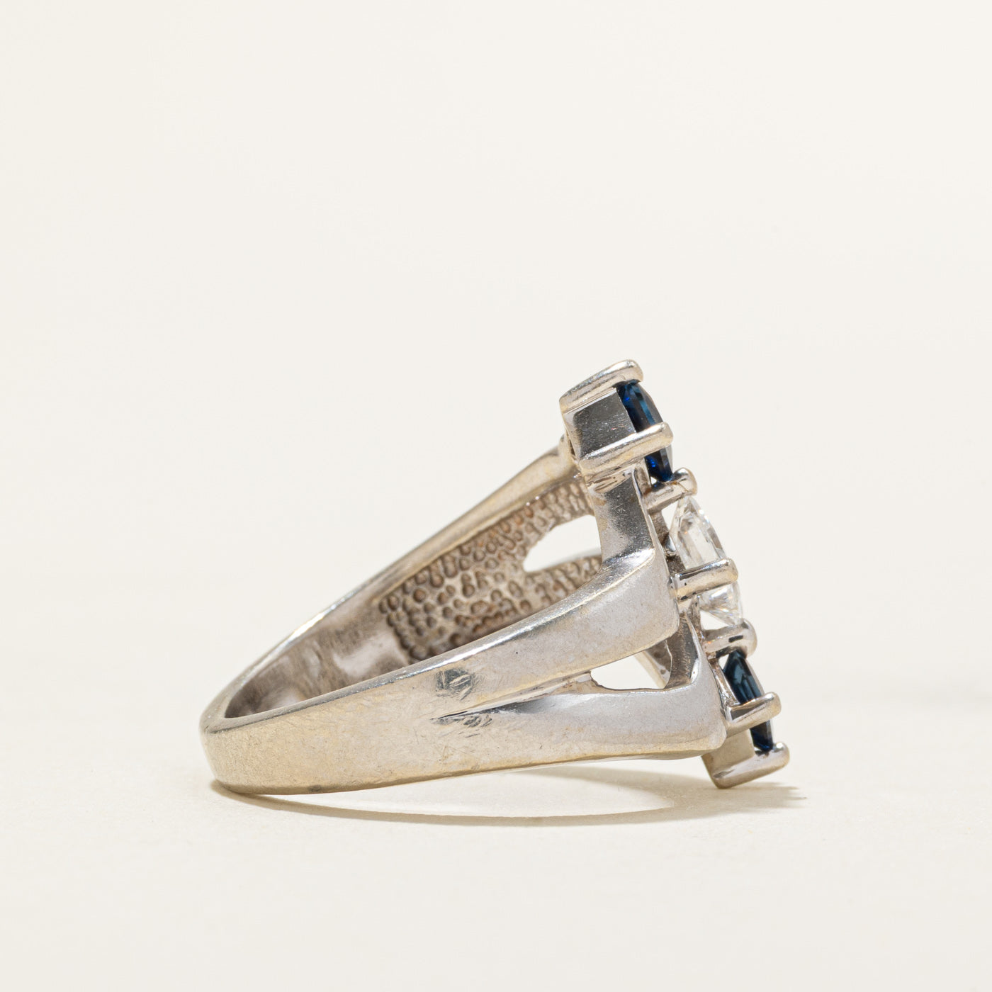 Three Stone Princess Cut Diamond & Sapphire Bypass Ring | 0.48ct, 0.46ctw | SZ 6