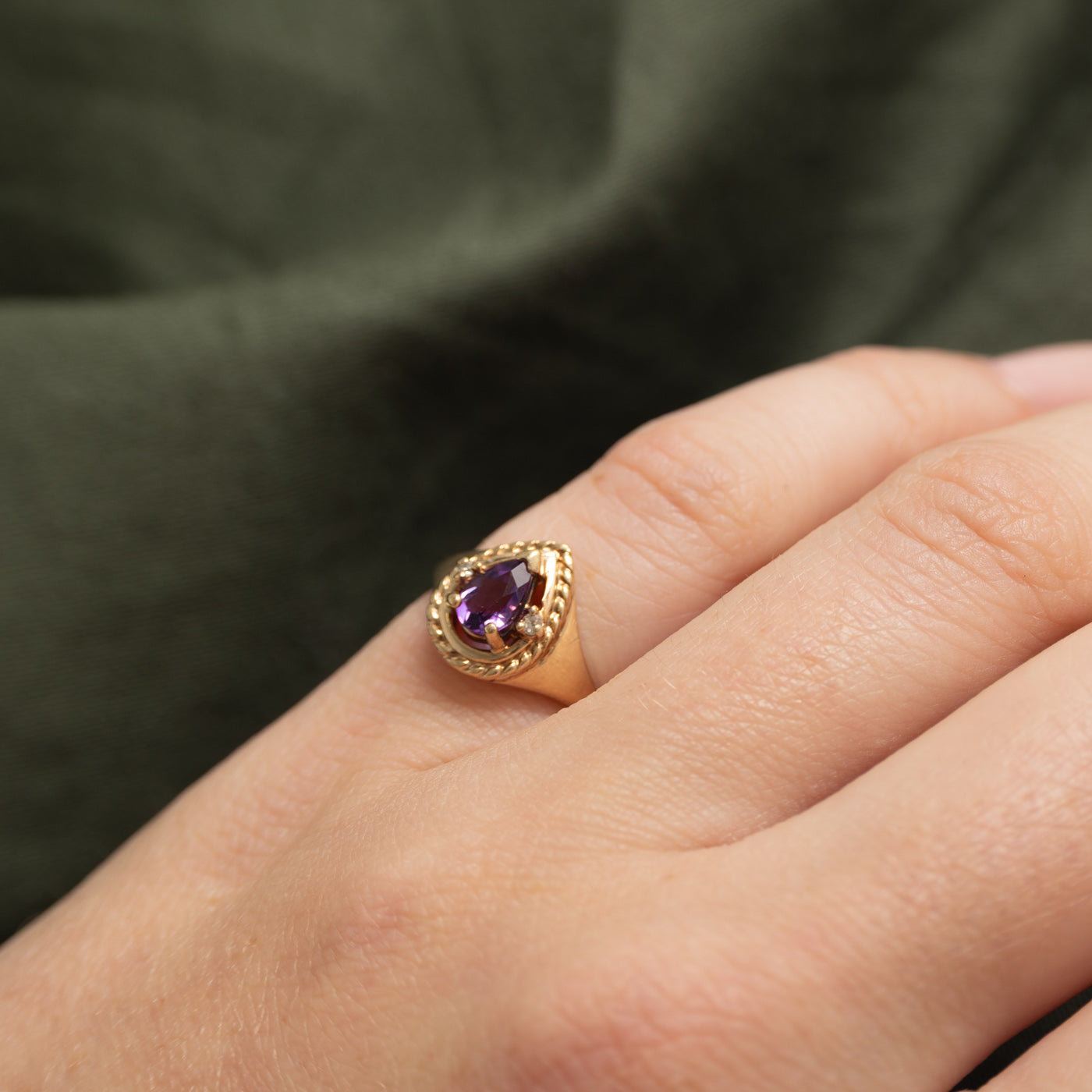 Pear Cut Amethyst & Diamond Rope Ring | 0.30ct, 0.02ct | SZ 3.25