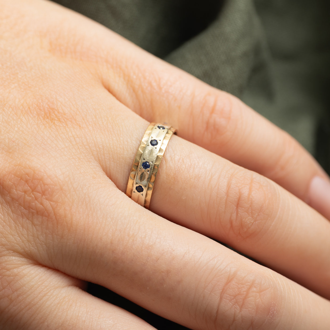 Flush Set Synthetic Sapphire Textured Band | 0.20ctw | SZ 7.5