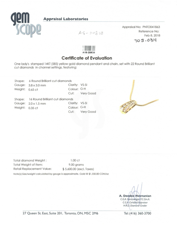 14k Yellow Gold Diamond Necklace | 1.00ctw | 17"