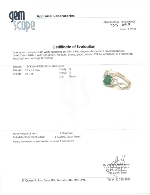 14k White Gold Emerald and Diamond Ring | 0.82ct, 0.51ctw | SZ 6.75