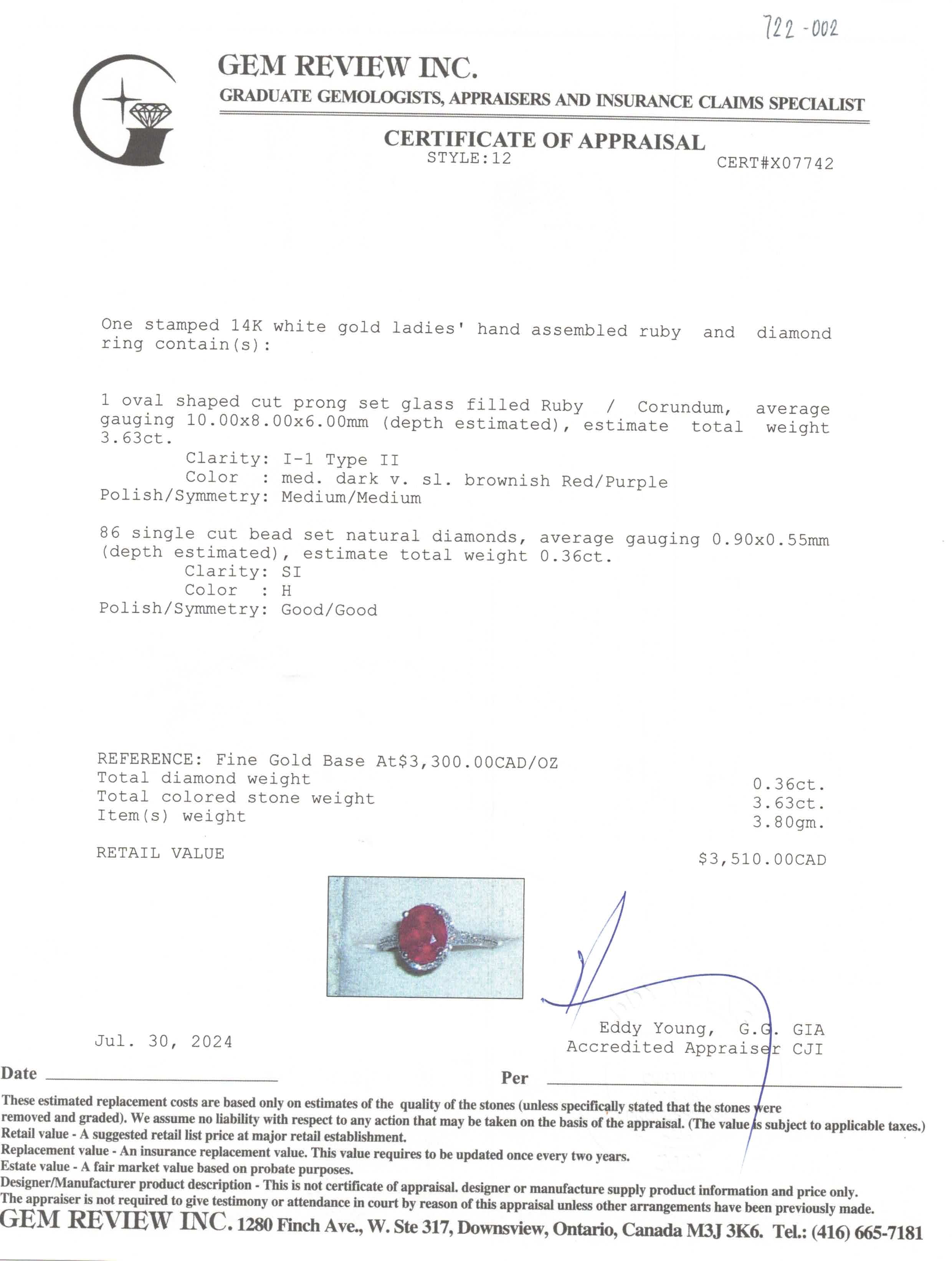 Ruby & Diamond Halo Ring | 3.63ct, 0.36ctw | SZ 7.5 |