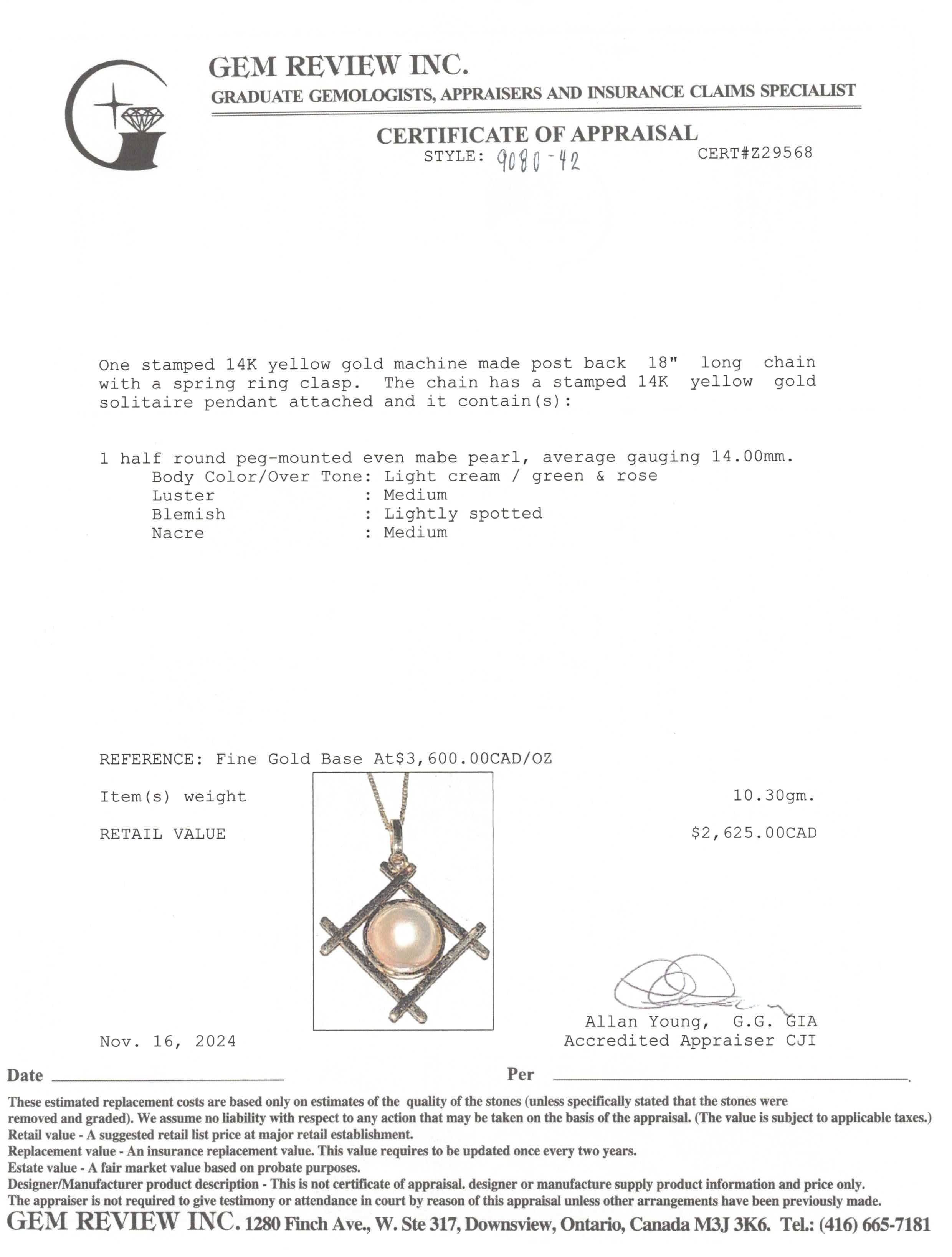 Mabe Pearl Pendant Necklace | 18" |